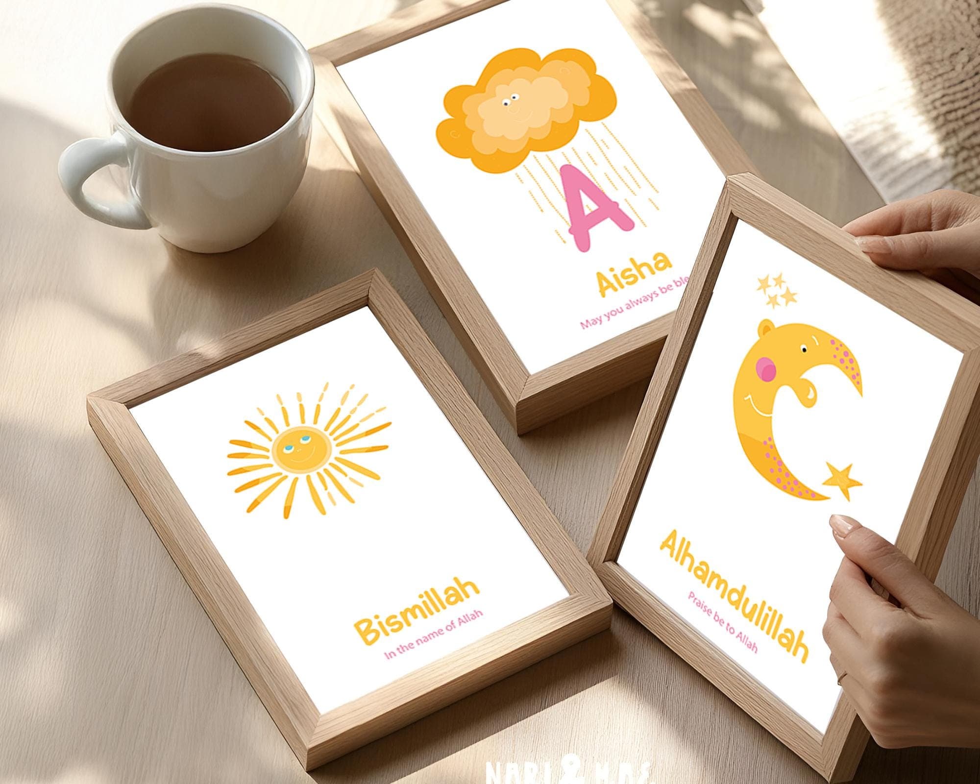Set of 3 Printable Muslim Nursery Posters and Prints, Personalised Islamic Wall Art Gifts for Kids, Digital Download Art for Children Girls - image 4