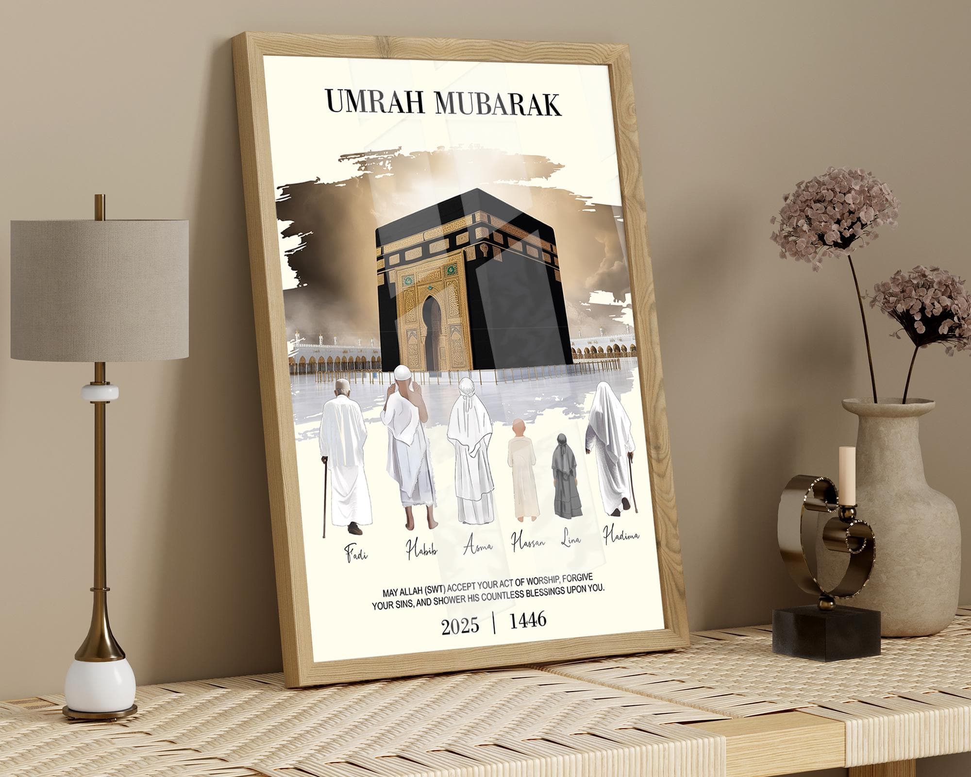 Personalized Umrah Digital Print, Islamic Wall Art, Hajj Gift, Muslim Family Poster, Eid Mubarak Home Decoration, Umrah 2025 - image 3