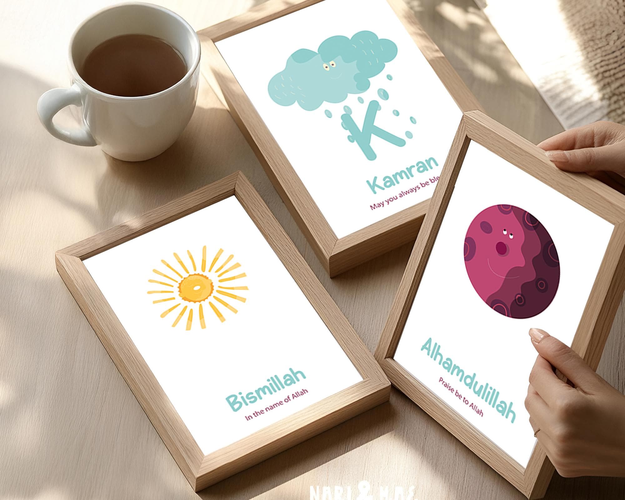 Personalised Islamic Wall Art for Kids Digital Download, Islamic Gifts for Children, Set of 3 Printable Muslim Nursery Posters and Prints