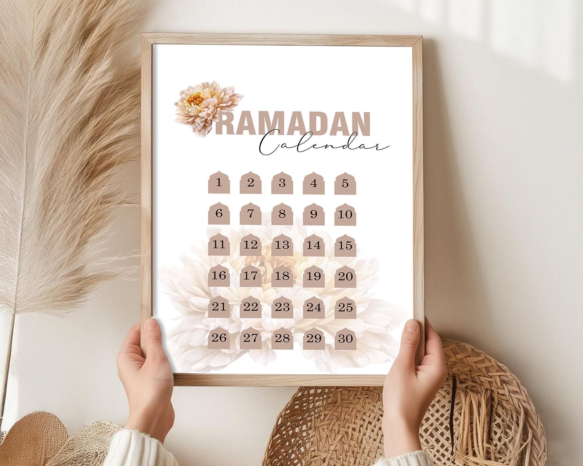 Ramadan Calendar Digital Download Wall Art, Ramadan Planner Digital Download, Brown Ramadan Decoration Modern, Large Islamic Poster Islam - image 3