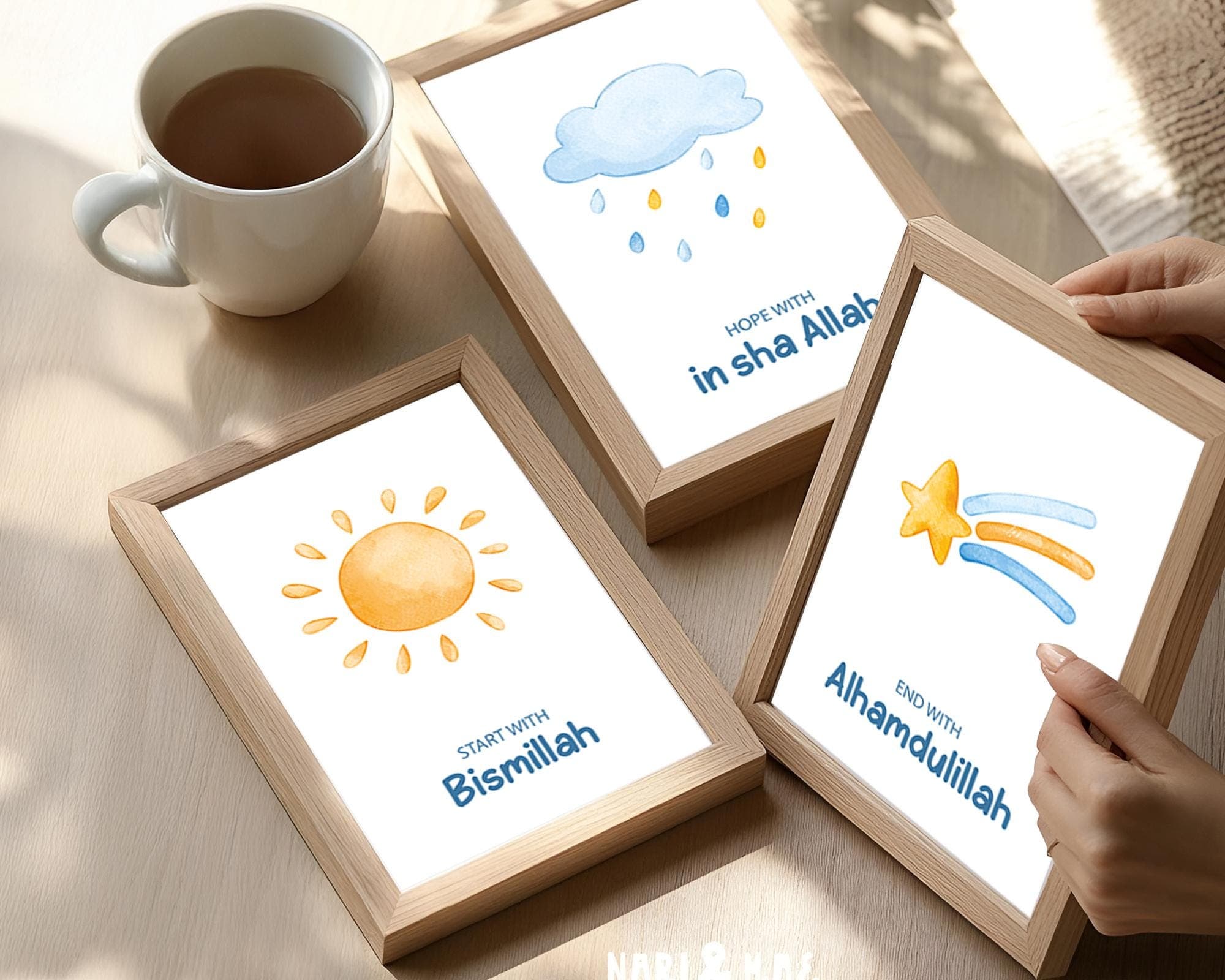 Set of 3 Islamic Wall Art Prints for Children, 3 Piece Muslim Nursery Wall Art Blue, Islamic Gifts for Kids, Islamic Posters Baby Boy Art - image 4