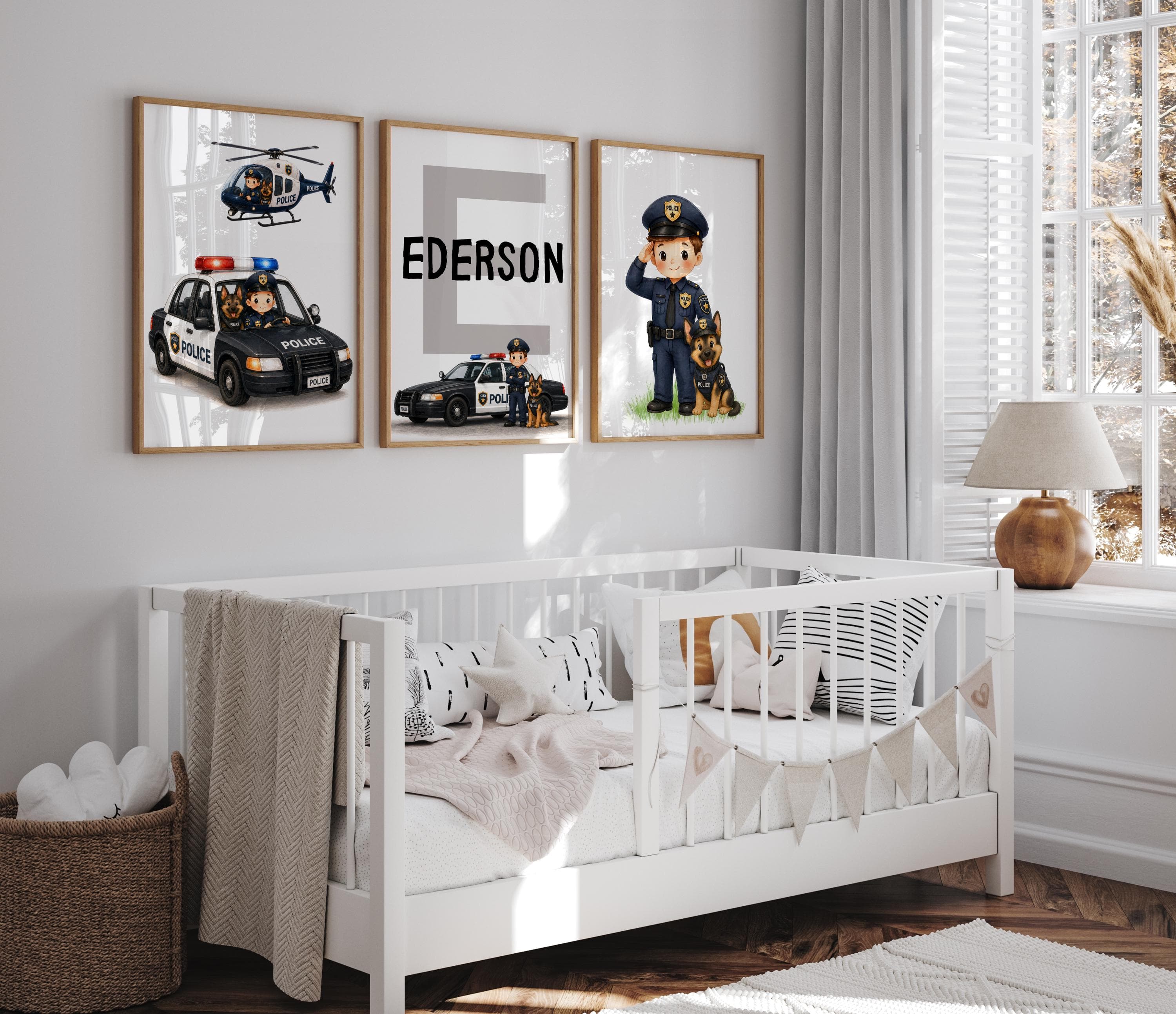 Baby boy room decor police theme wall art printable set of 3