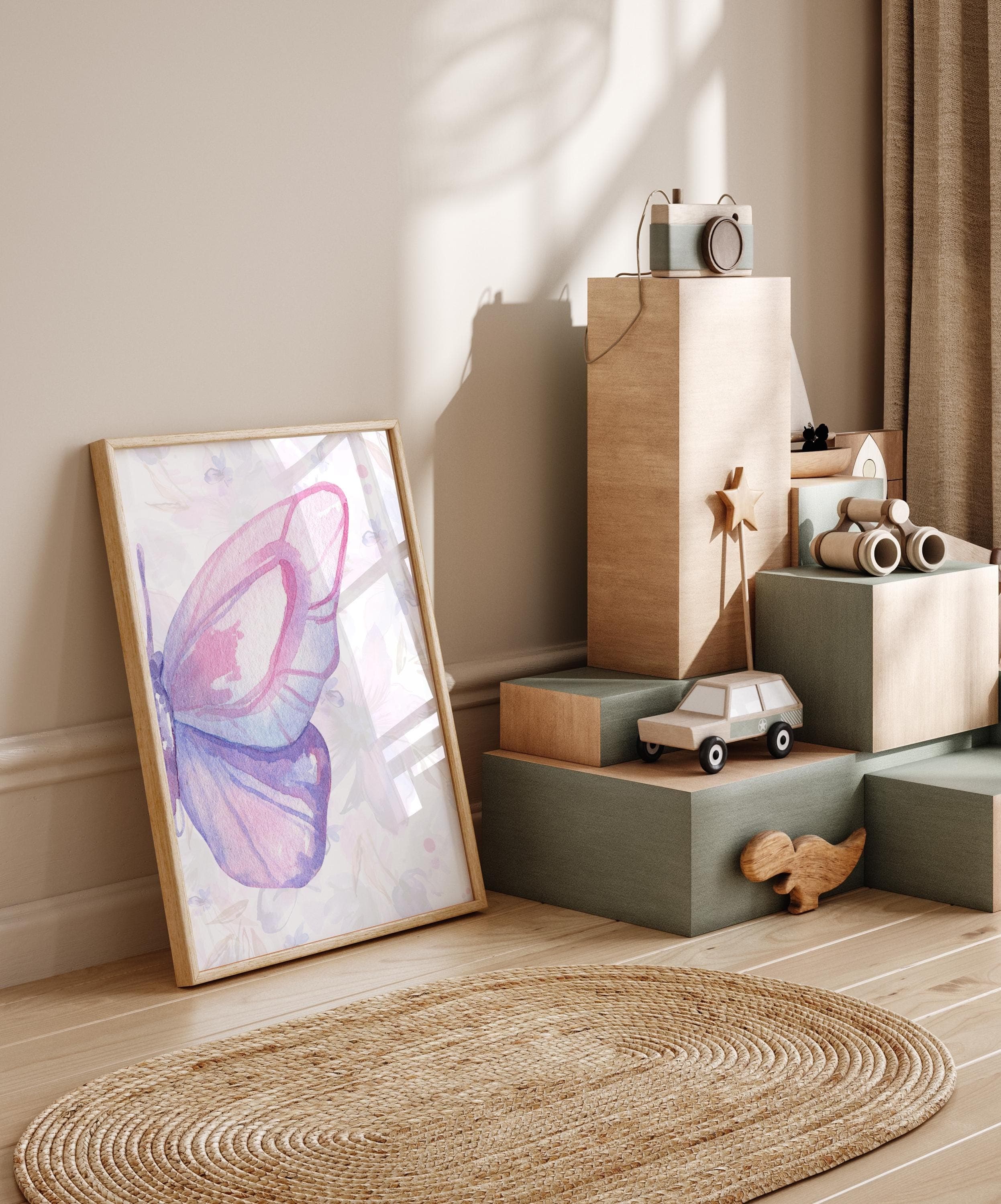 Minimalist and modern butterfly decor for girls' rooms.