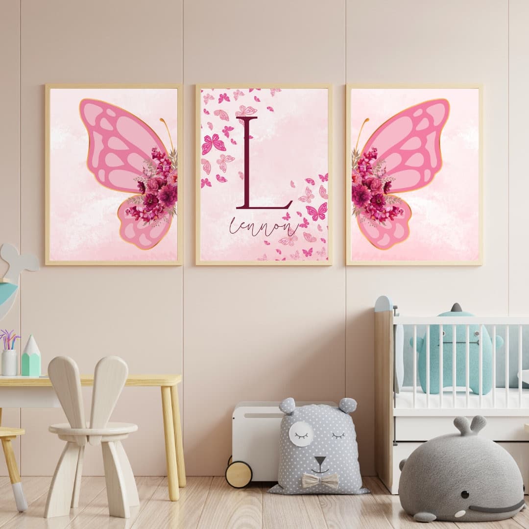 Personalized Butterfly Wall Art, Babygirl Bedroom Decoration, Name Sign Pink Nursery Decor, Pink Butterfly Wall Art, Pink Butterfly Digital - image 3