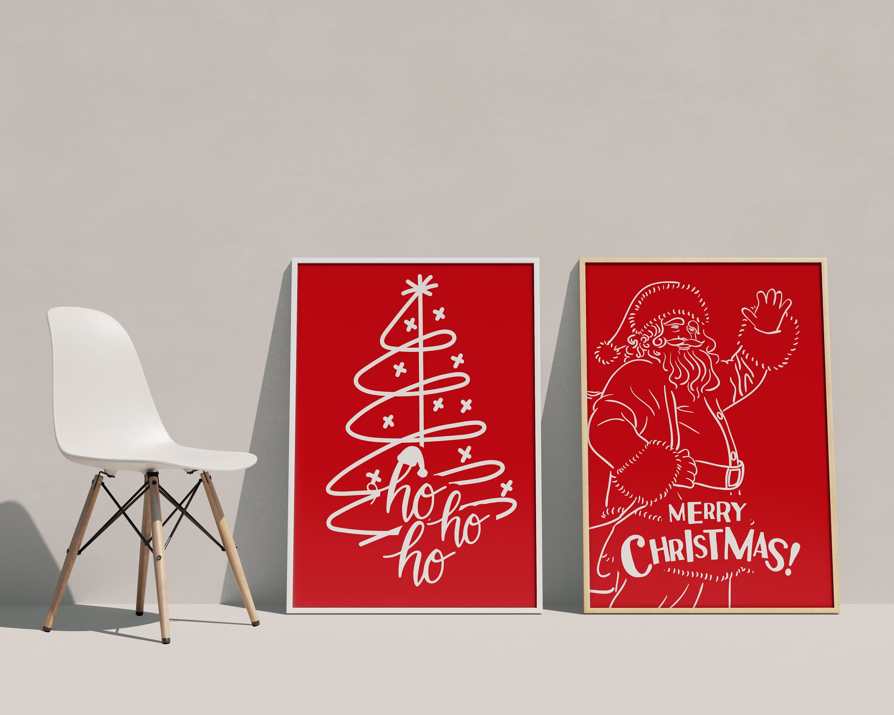 Line Christmas Wall Art, Red Christmas Poster, Red Christmas Decor, Christmas Tree Wall Art, Santa Claus Poster,xmas,Christmas Digital Print - image 4