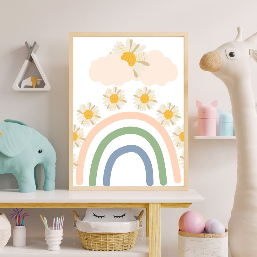 Custom Name Daisy Nursery Wall Art , Set of 3 Daisy Babygirl Room Decor, Rainbow Nursery Decor, Set of 3 Rainbow and Flower Digital Print - image 5