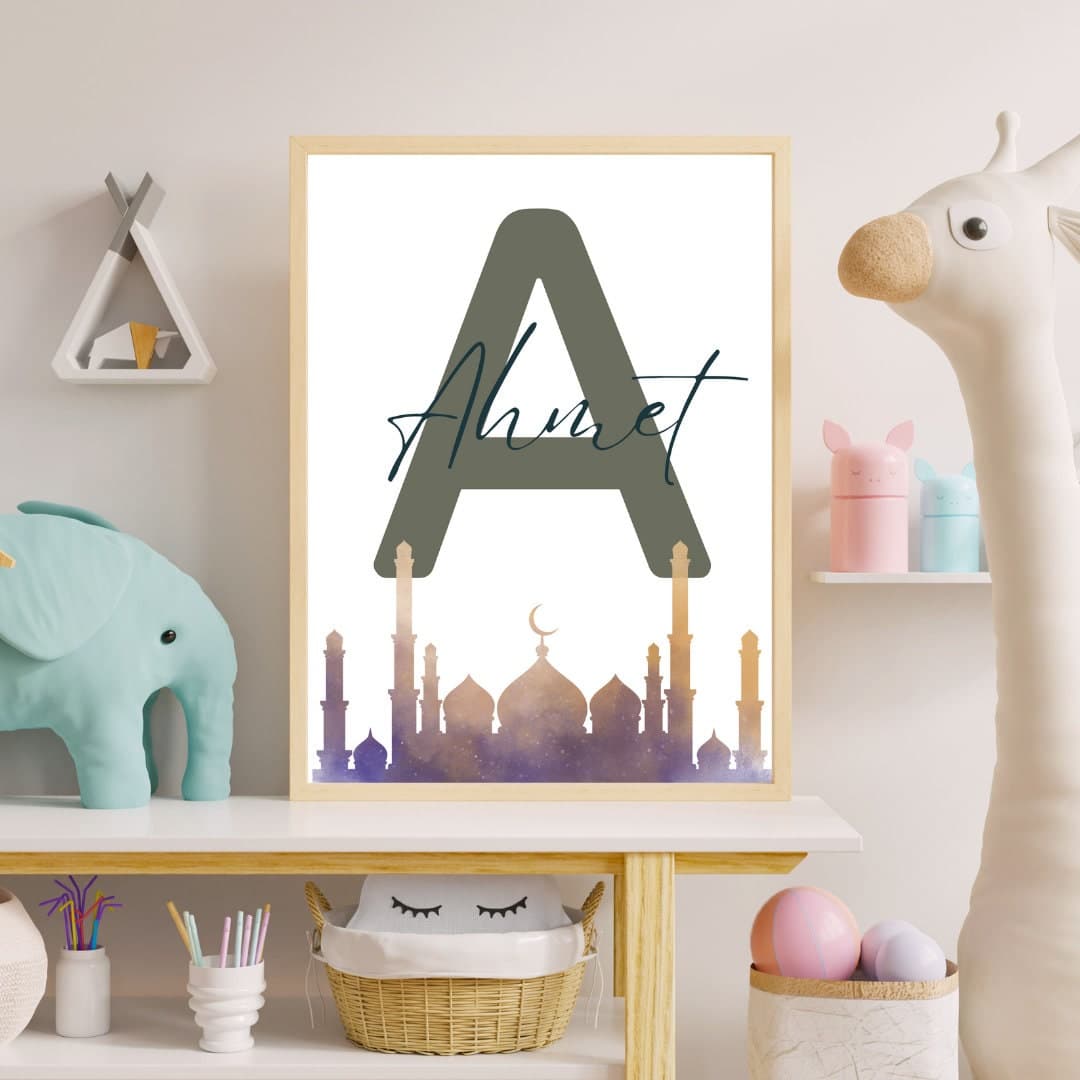 Name Sign Islamic Nursery, Green İslamic Nursery Digital, Custom Name Mosque Wall Art, Mosque Nursery, İslamic Nursery, Name Sign Mosque Art - image 5