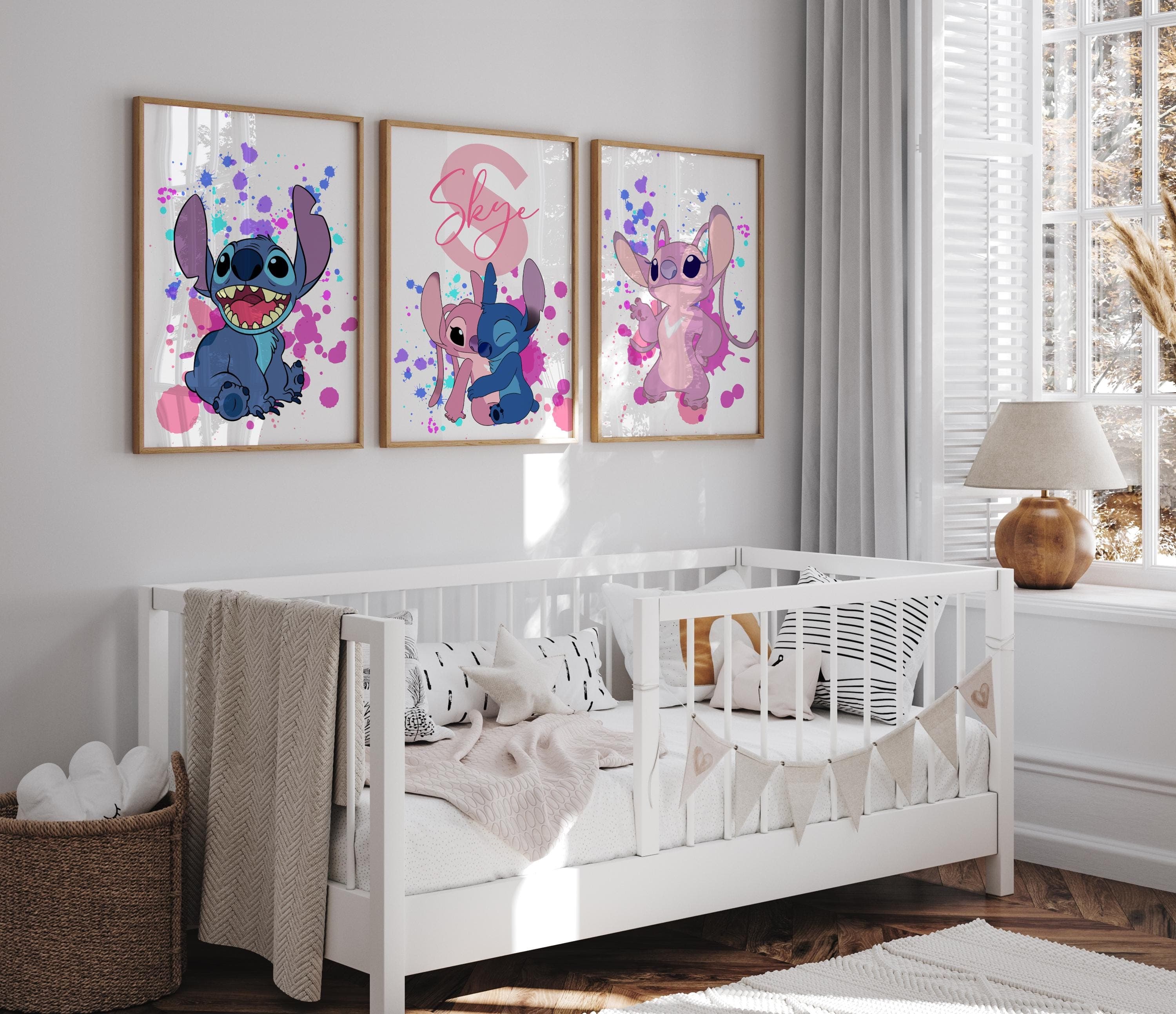 Disney-themed Lilo and Angel wall art for kids’ rooms