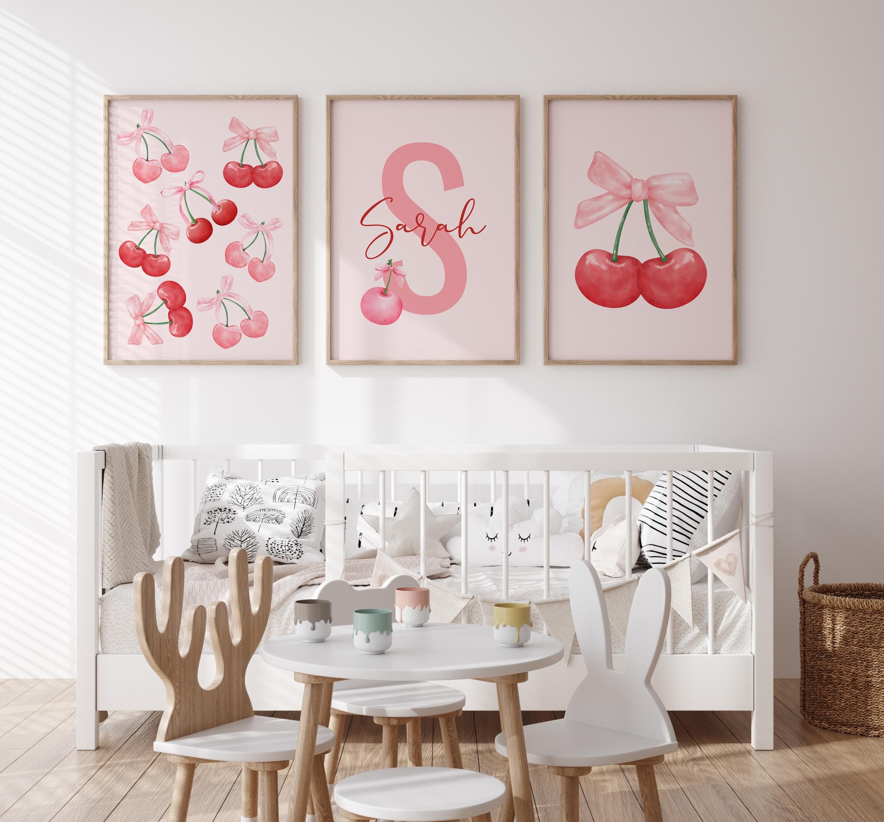 Cute pastel cherry and bow digital print