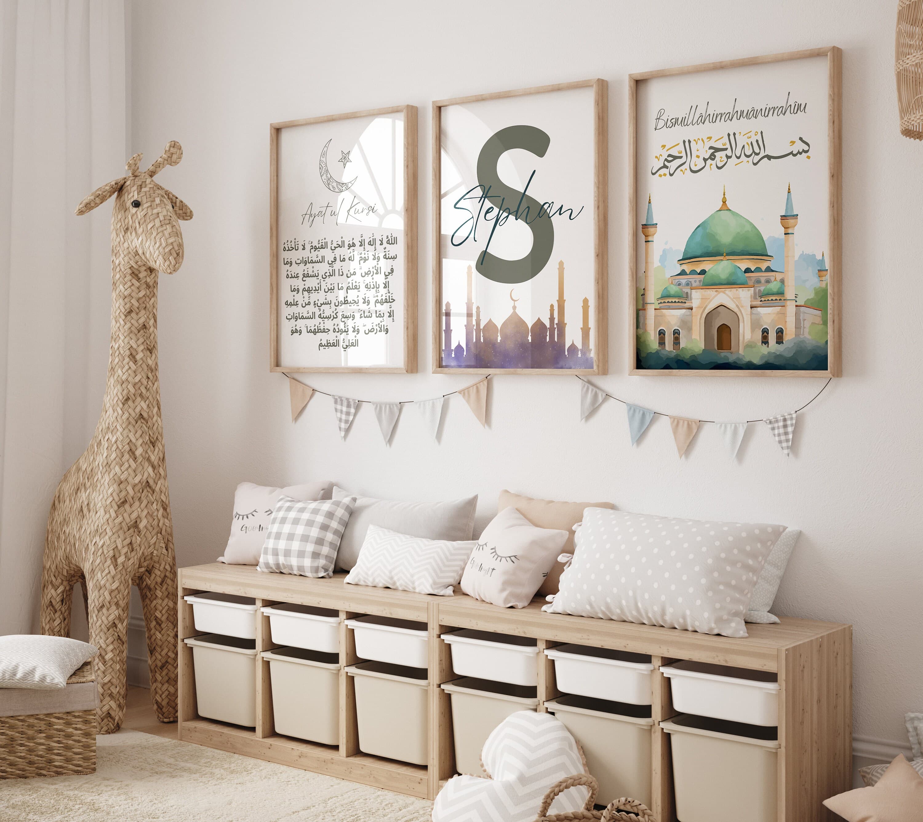 Name Sign Islamic Nursery, Green İslamic Nursery Digital, Custom Name Mosque Wall Art, Mosque Nursery, İslamic Nursery, Name Sign Mosque Art