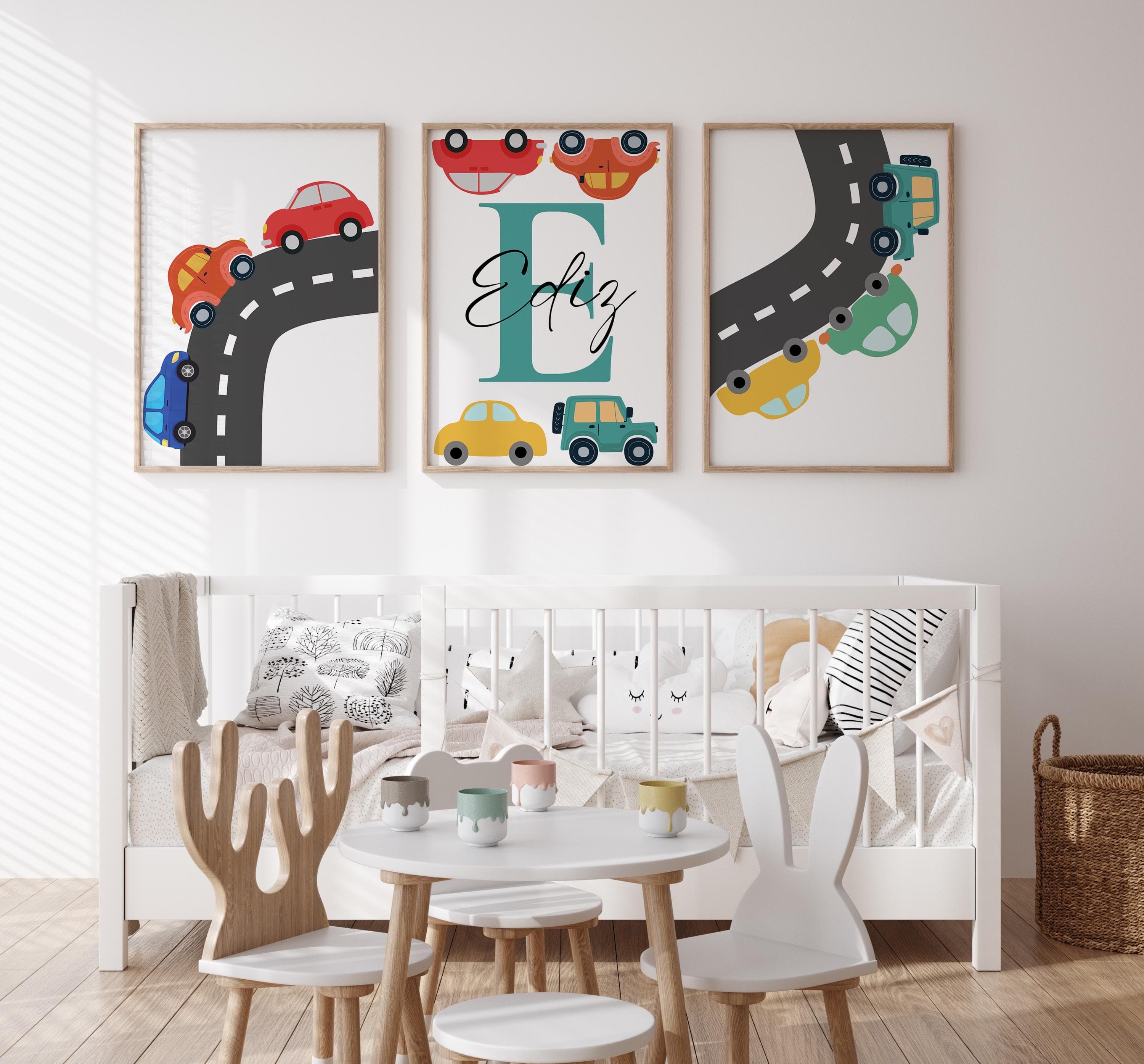 Minimalist cute vehicle prints for boys' bedrooms and nurseries.