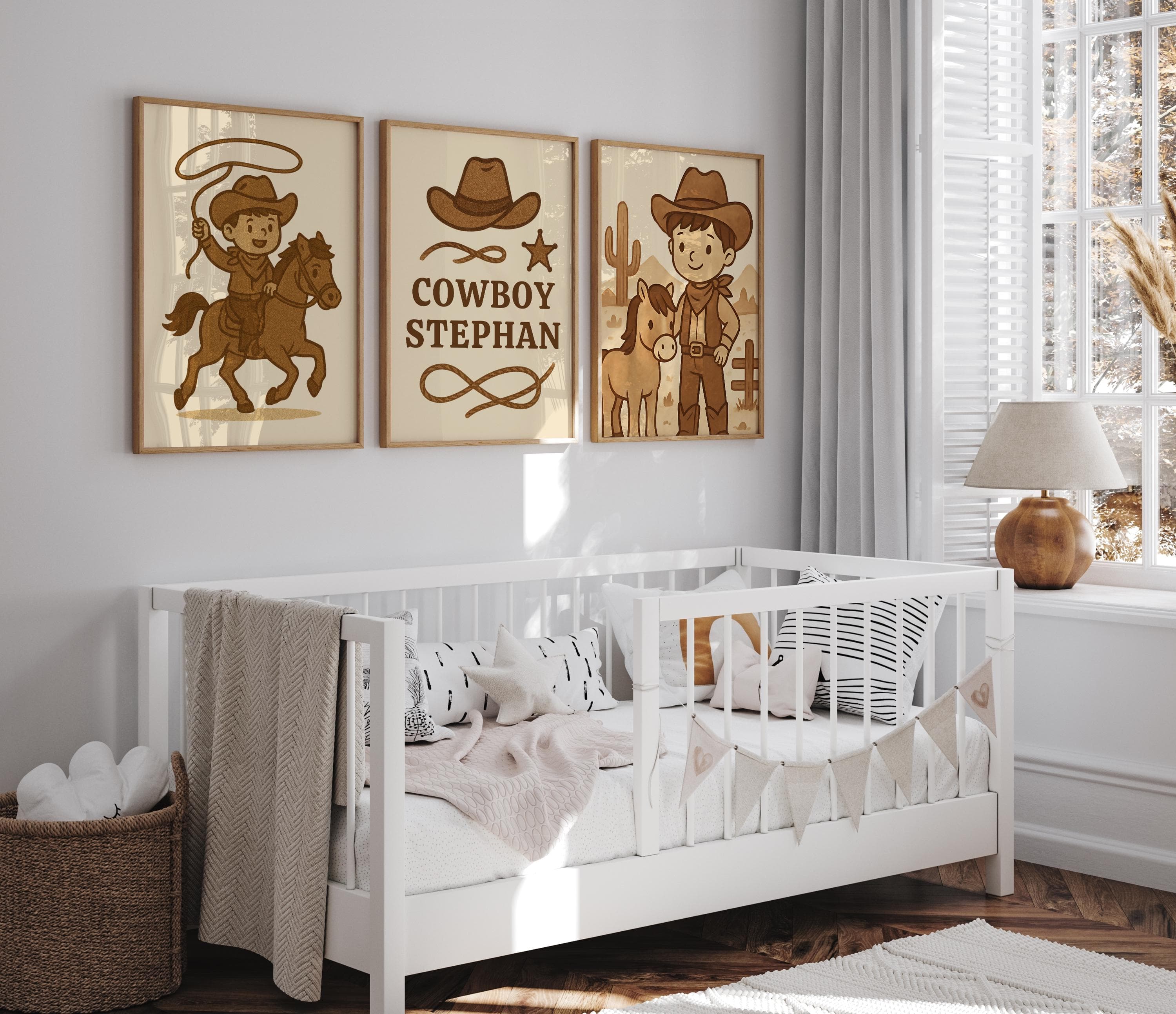 Custom name cowboy poster set in brown tones