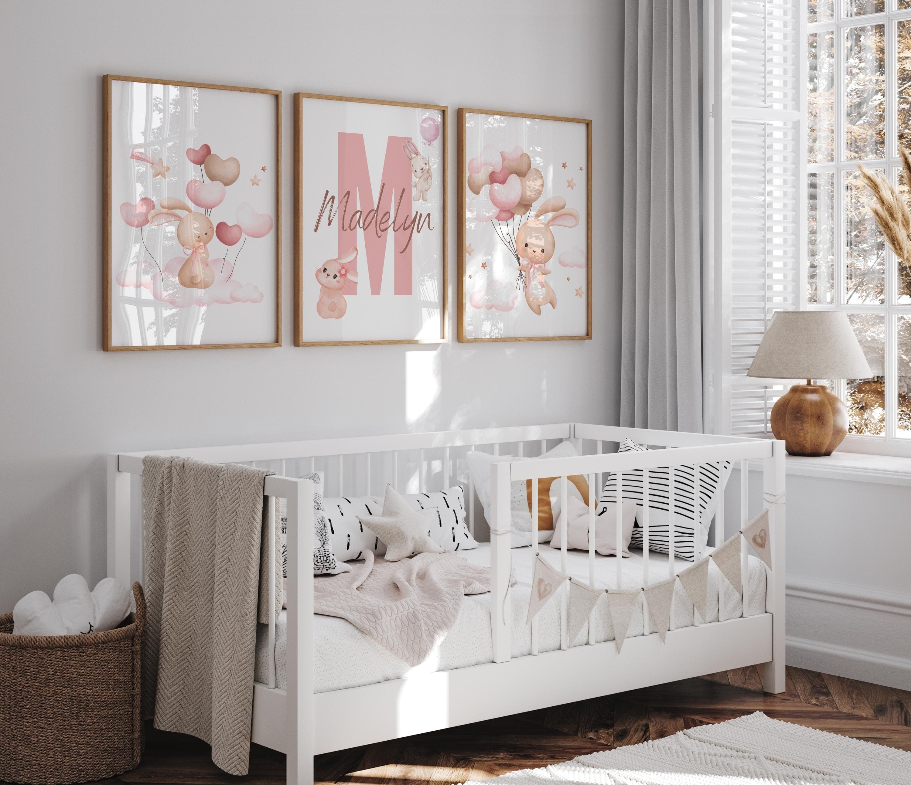 Minimalist sweet bunny digital wall art for children’s rooms.