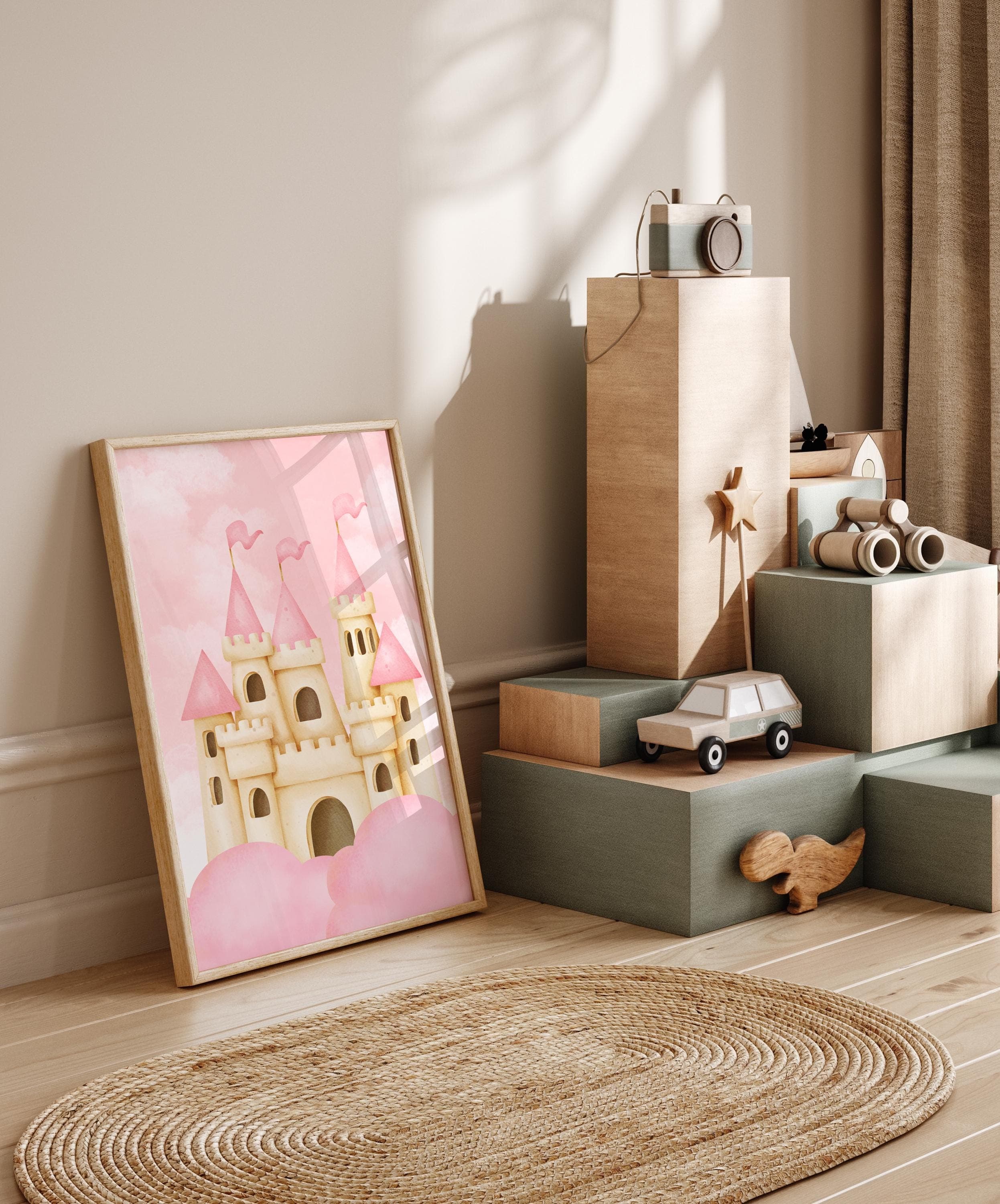 Princess-themed wall art set of 3 prints for girls’ decor.
