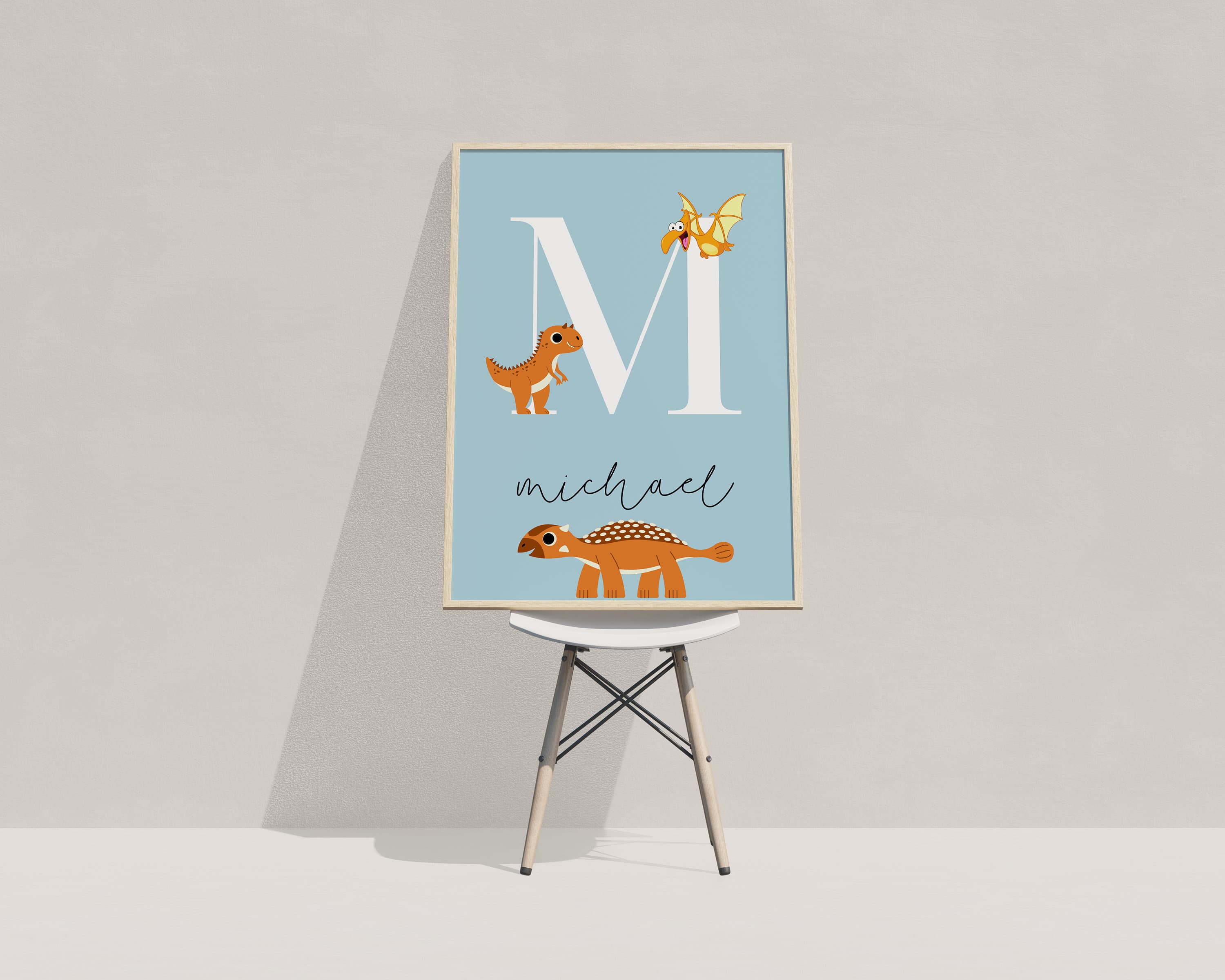 Custom Dino Nursery Decor, Baby Boy Blue Bedroom Art, Personalized Name Sign, Dinosaur Digital Print, Kids Room Wall Art - image 5