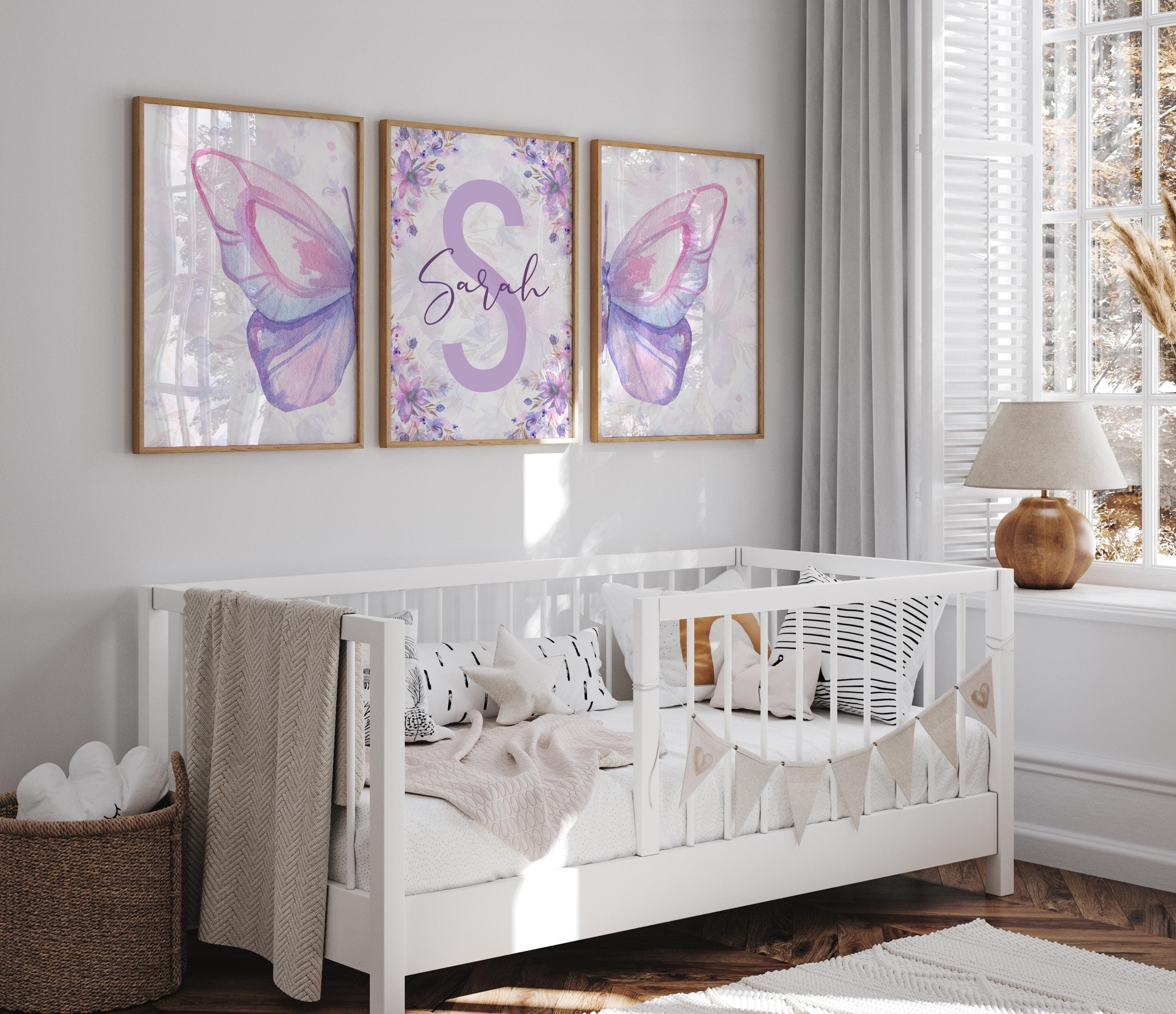 Soft and elegant butterfly digital prints in pastel purple tones.