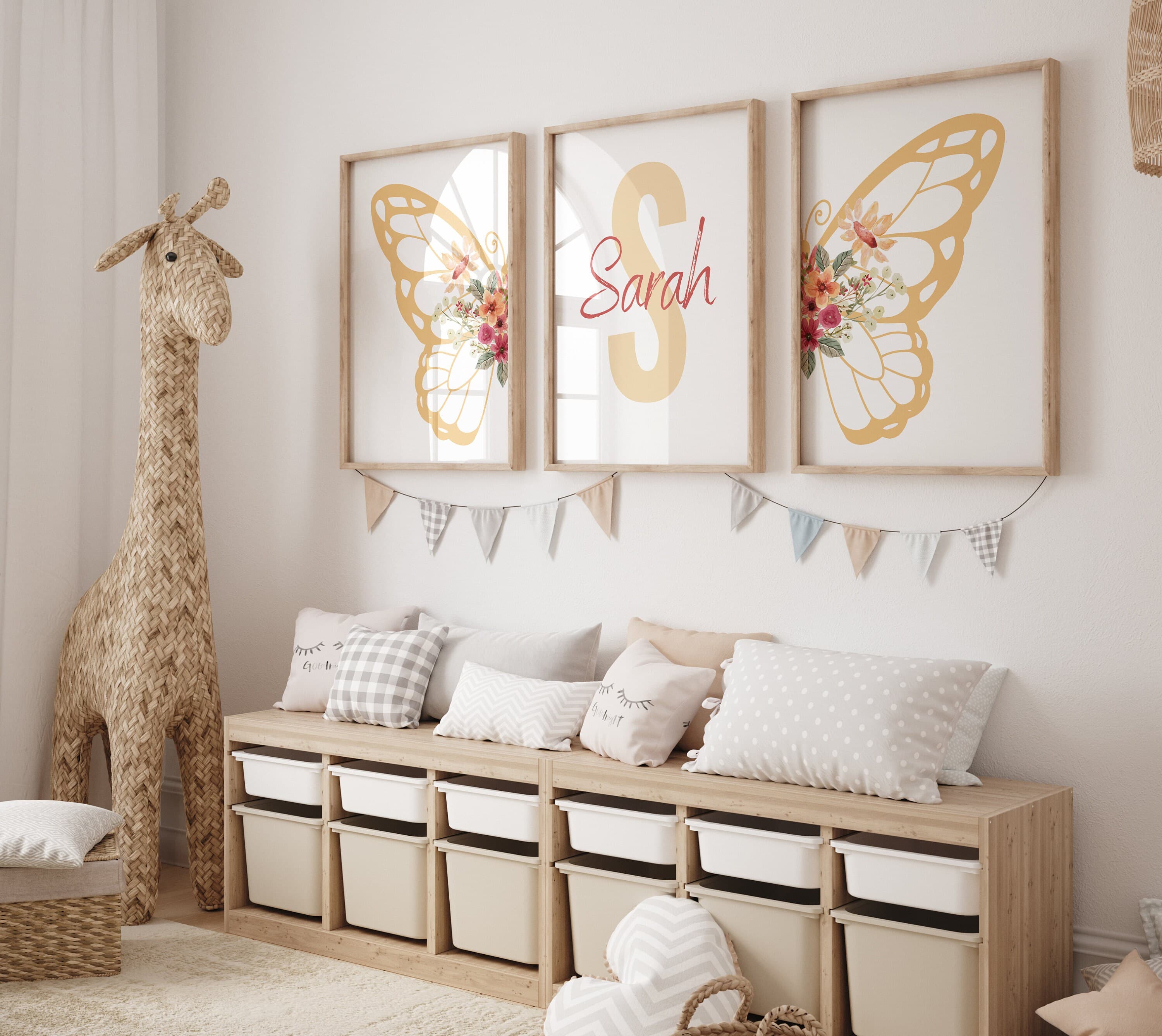 Personalized Butterfly & Flower Nursery - Flower and Butterfly Babygirl Room Decor - Butterfly Digital Print - Name Sign Babygirl Nursery