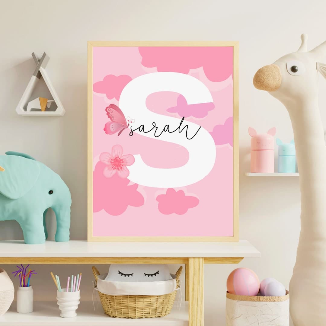 Personalized Flower Garden Digital Print, Flower Wall Art, Watercolor Flower Digital, Babygirl Bedroom Decor, Pink Nursery Decor, Flower - image 4