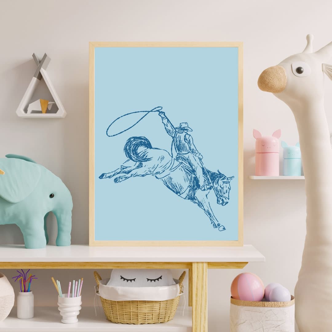 Personalized Cowboy Theme Wall Art Set for Boy's Nursery - Blue Background with Custom Name, Digital Download Printable Decor - Cowboy Art - image 5
