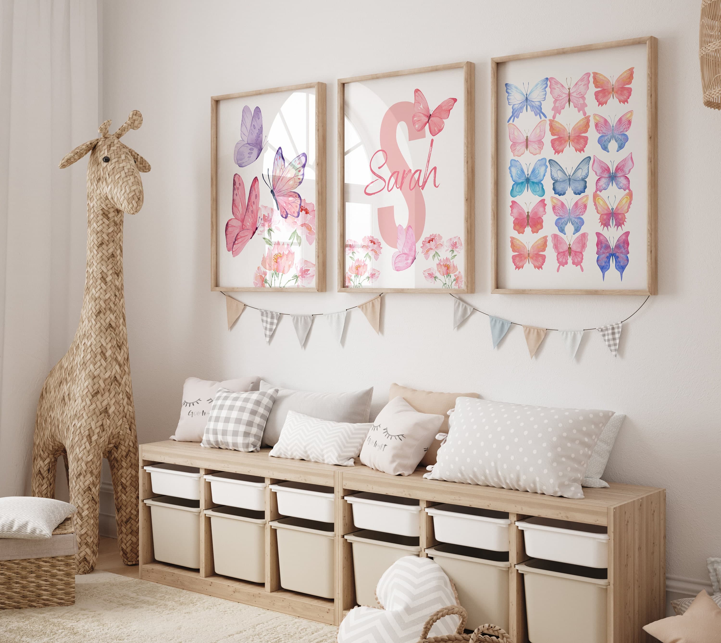 Whimsical Watercolor Butterfly Digital Design: Personalized and Customizable Wall Art for Girls' Room Decor - Colorful and Vibrant Nursery