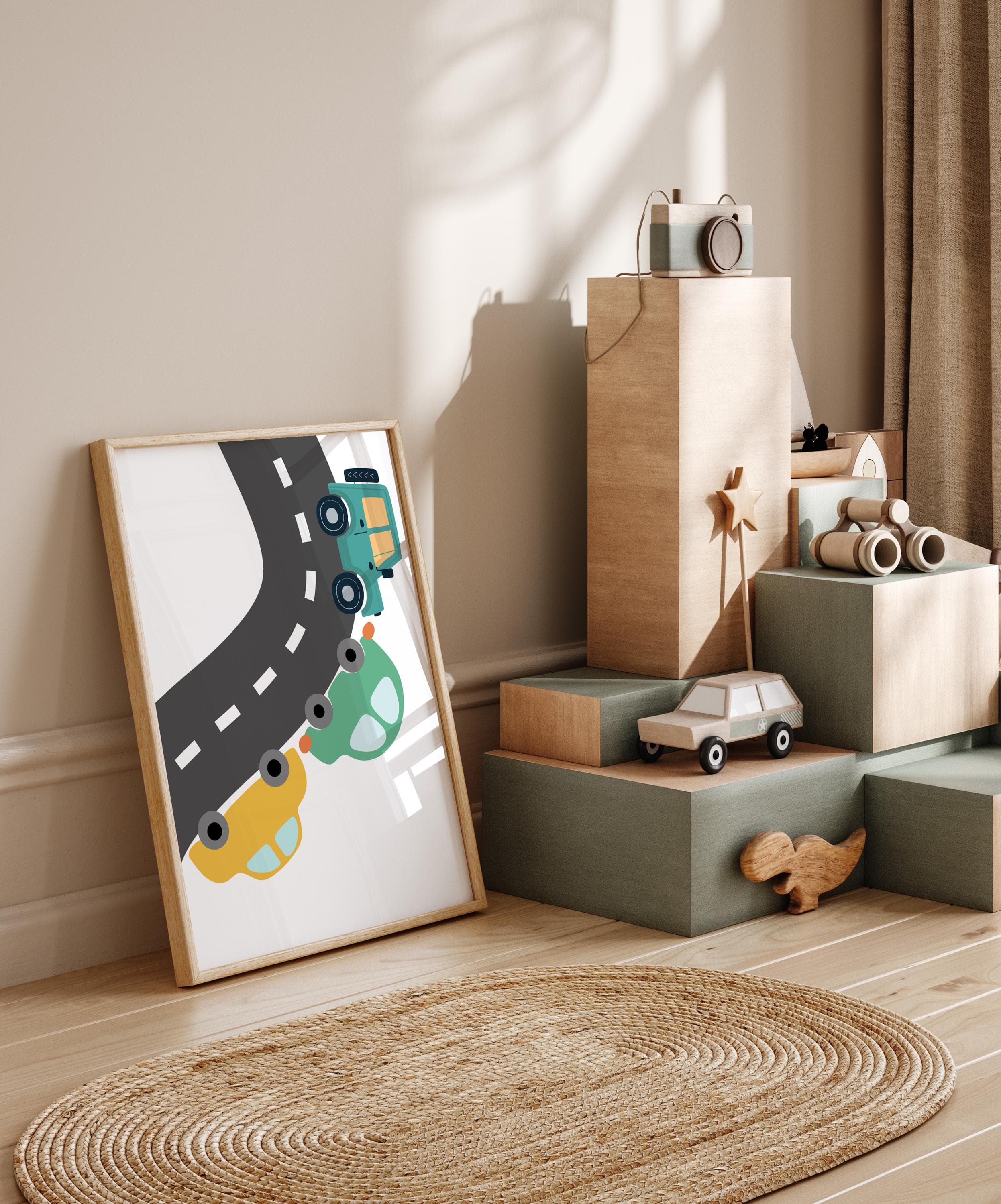 Personalized transportation-themed decor featuring adorable cars.