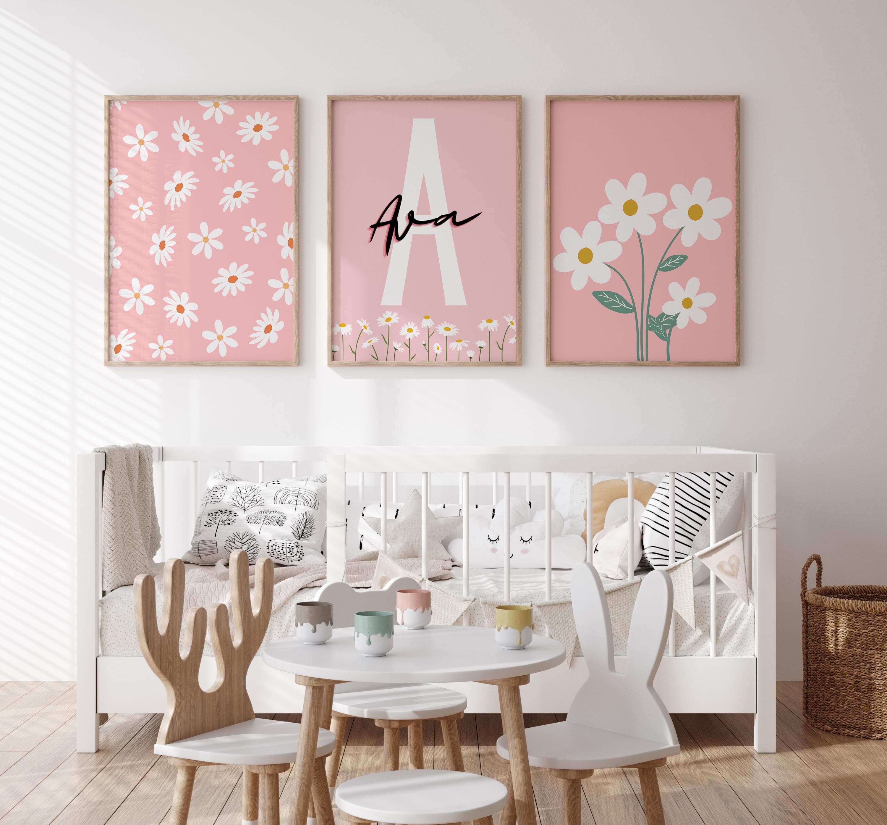 Personalized floral wall art for kids' bedrooms.