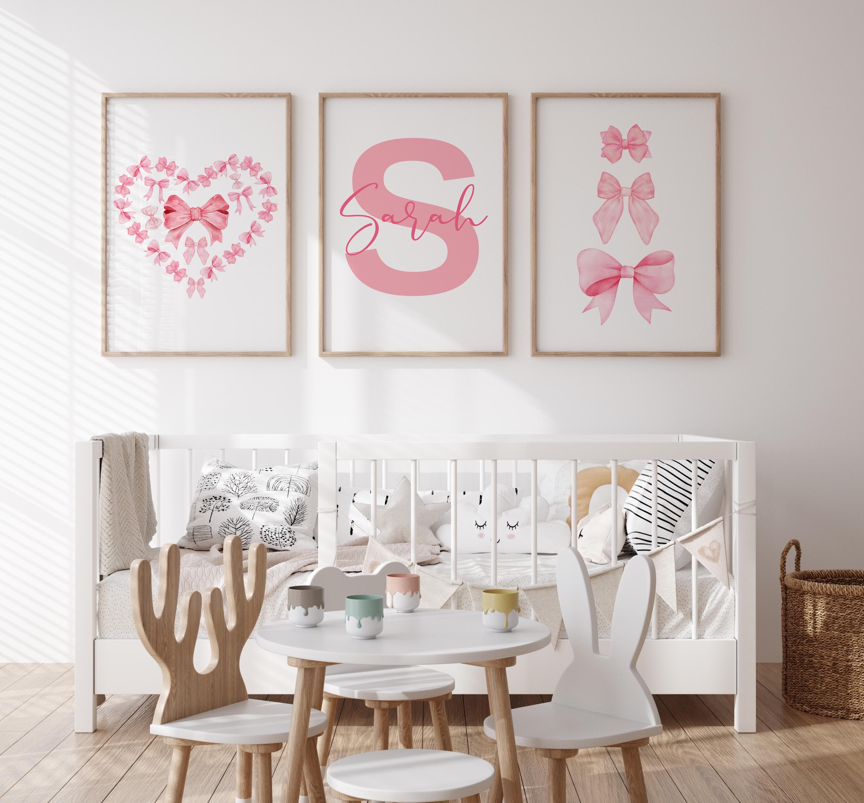 Digital pink bow print for customizable wall decor.