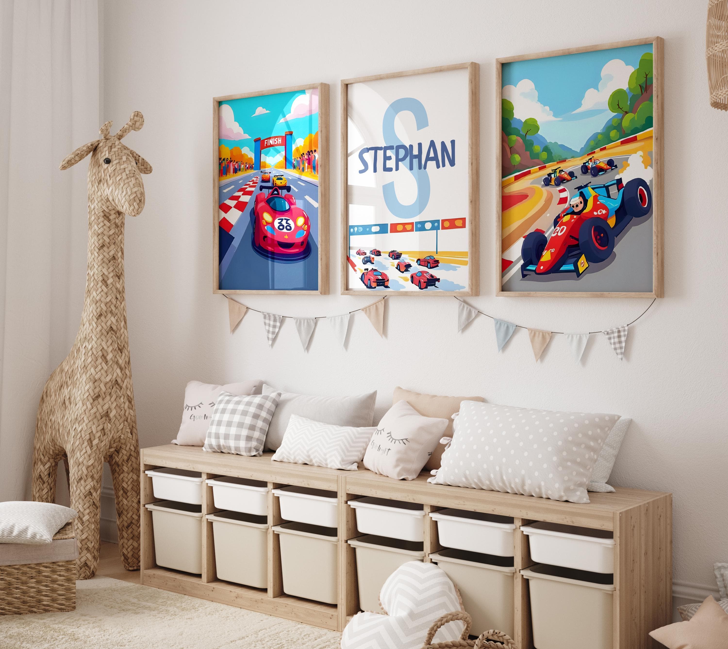 red race car boy room print
