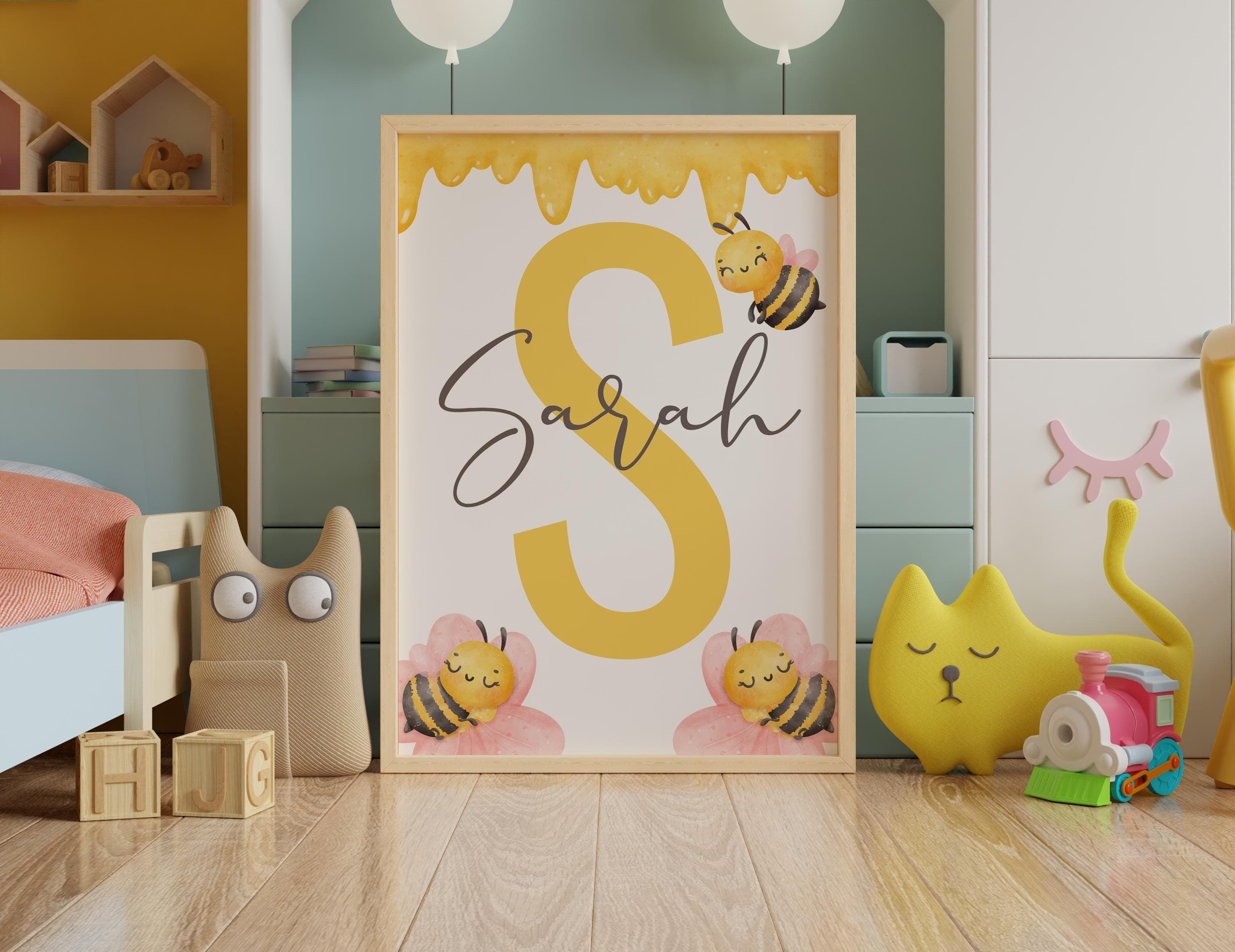 Nature theme bee wall art for kids' bedroom decor