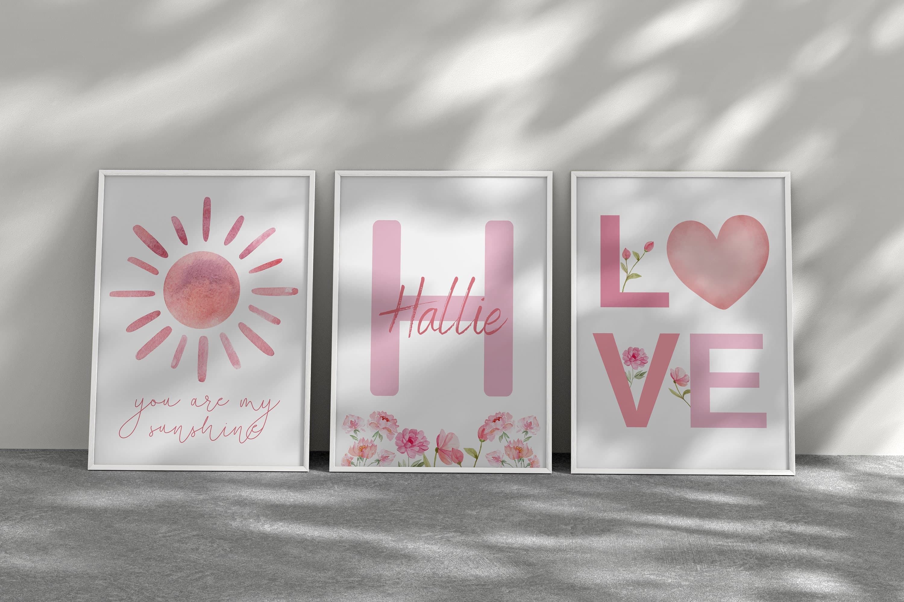 Personalized Set of 3 Babygirl Room Digital Printable Wall Art, Pink Nursery Decor, Gift For Babygirl, Babyshower Gift - image 3