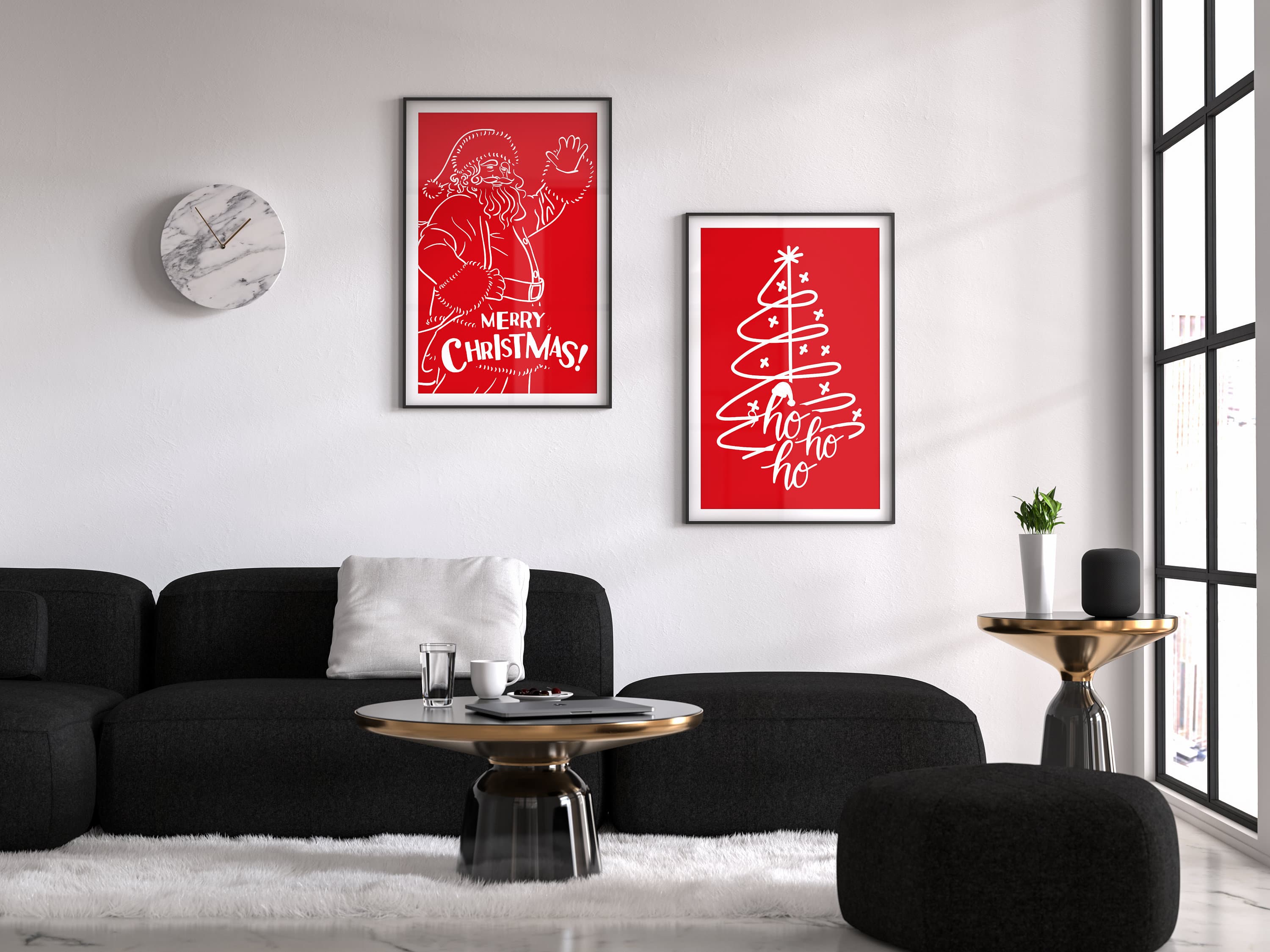 Line Christmas Wall Art, Red Christmas Poster, Red Christmas Decor, Christmas Tree Wall Art, Santa Claus Poster,xmas,Christmas Digital Print - image 3