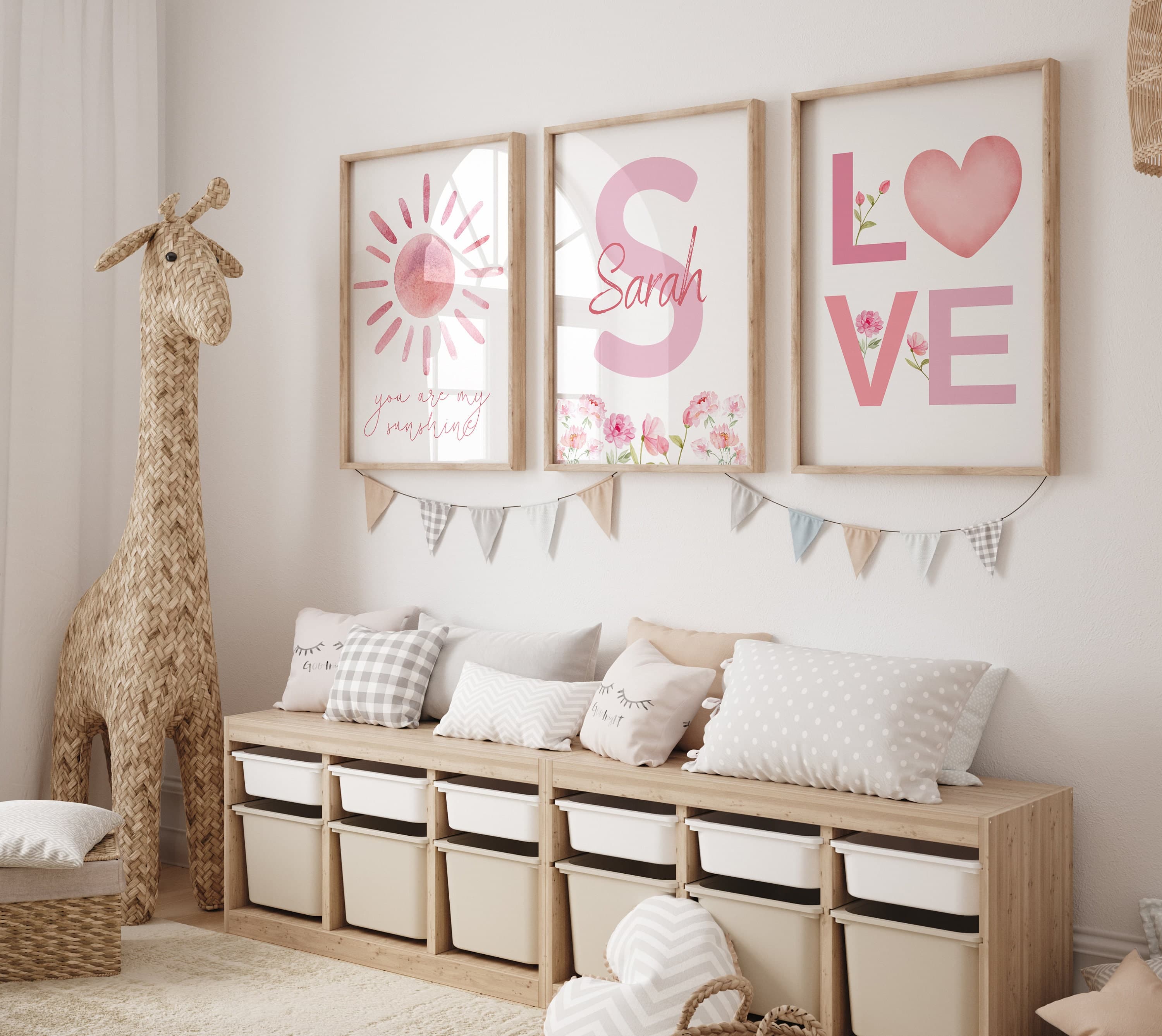Personalized Set of 3 Babygirl Room Digital Printable Wall Art, Pink Nursery Decor, Gift For Babygirl, Babyshower Gift