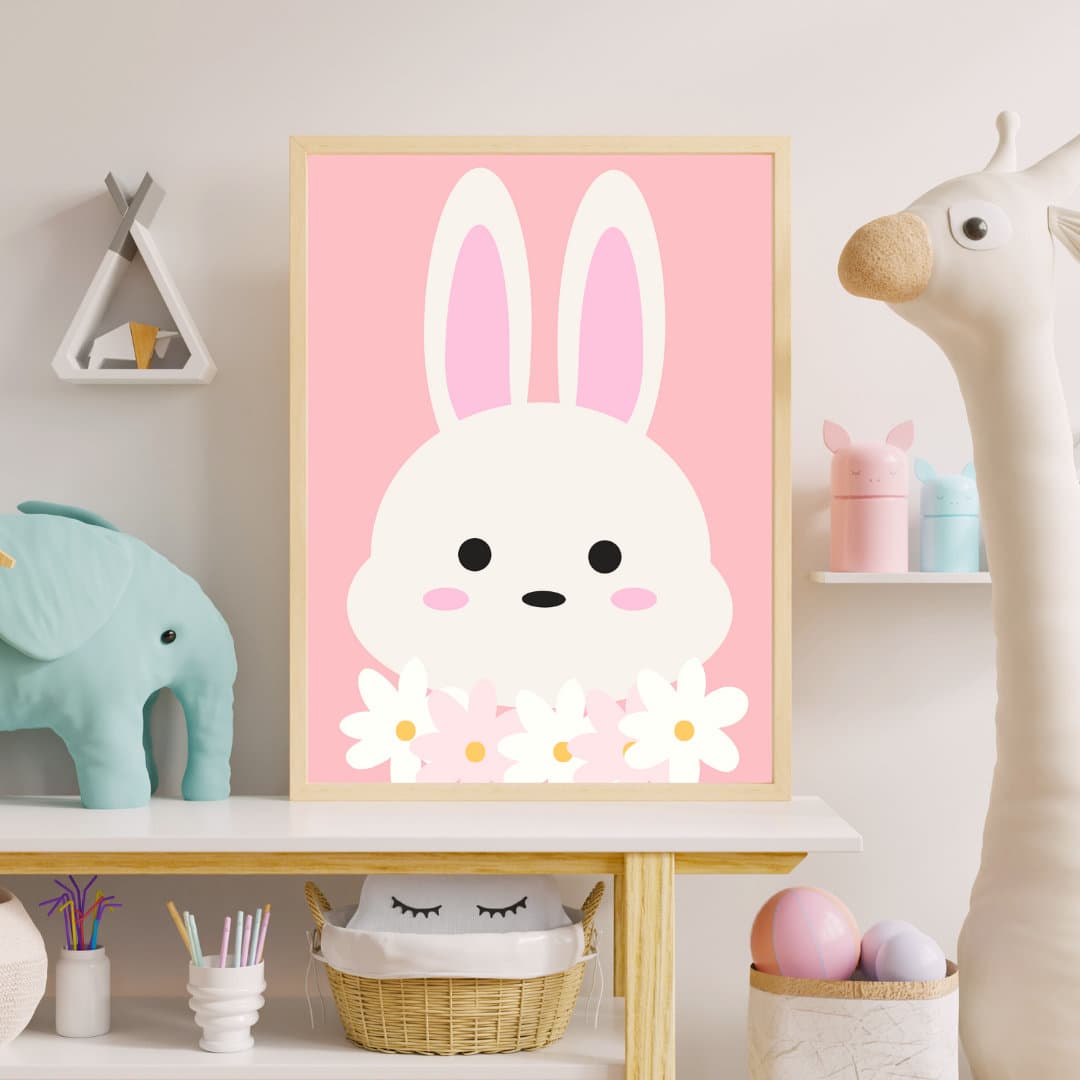 Enchanting Pink Rabbit Digital Print: Personalized Whimsical Wall Art for Girls' Room Decor and Nursery - image 5