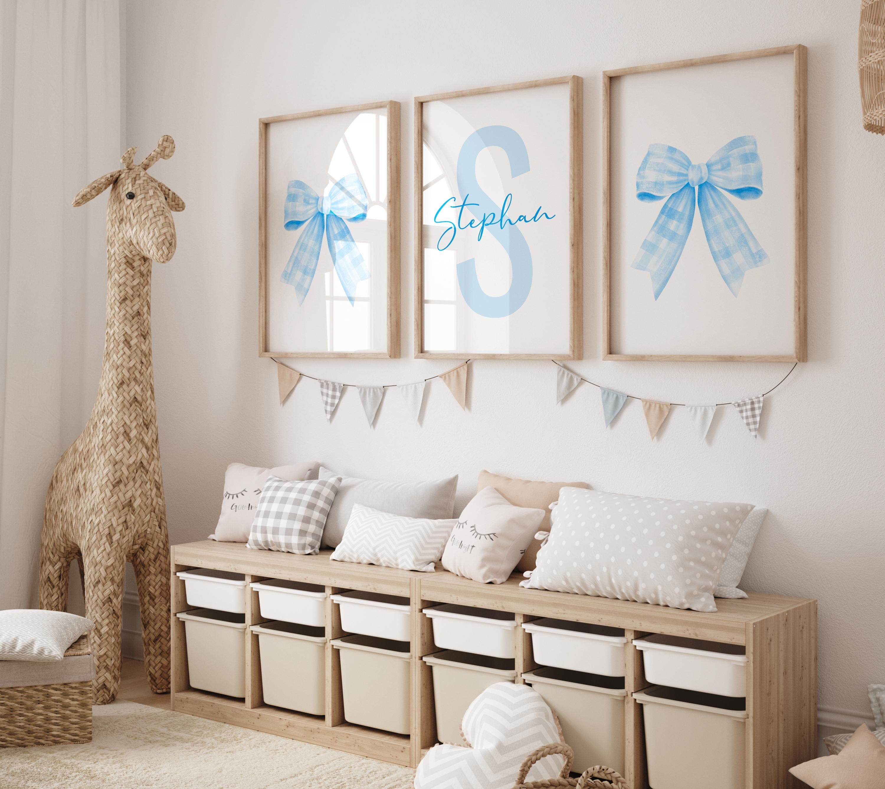 blue bow nursery wall art