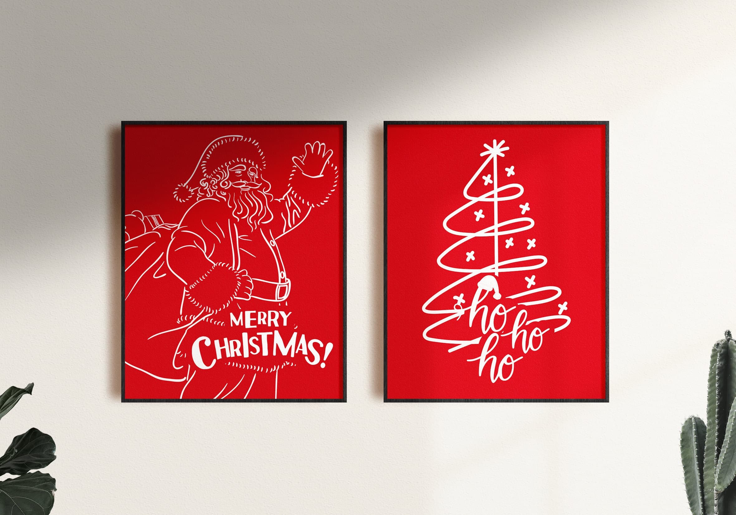 Line Christmas Wall Art, Red Christmas Poster, Red Christmas Decor, Christmas Tree Wall Art, Santa Claus Poster,xmas,Christmas Digital Print