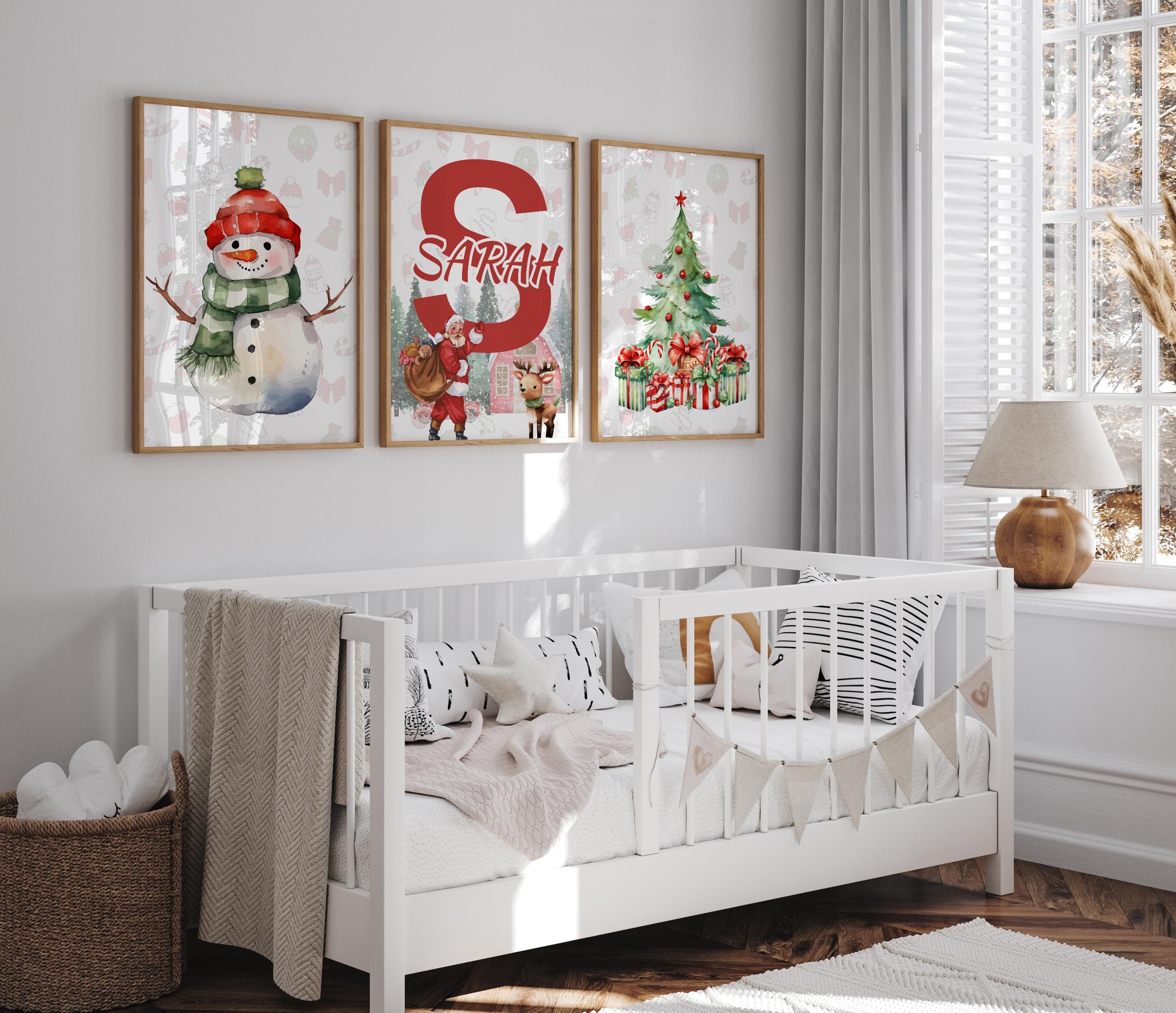 Personalized holiday wall decor for kids’ rooms with festive designs.