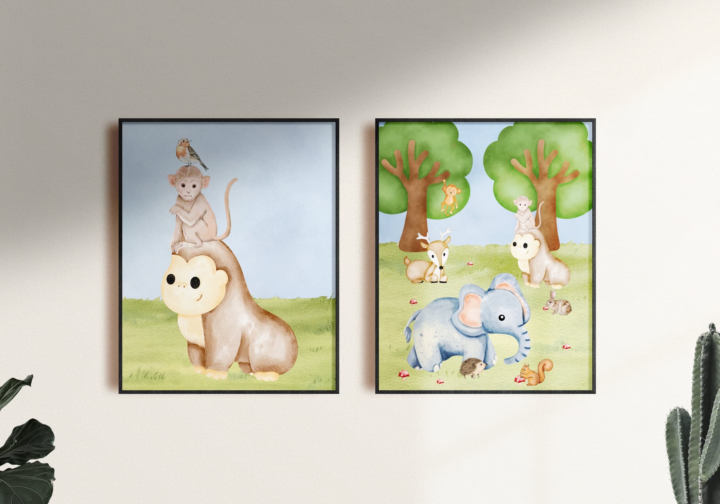 Watercolor Animals Digital Print, Safari Animal Nursery, Safari Animal Digital, Babyroom Poster, Animals Nursery Poster,Watercolor Nursery