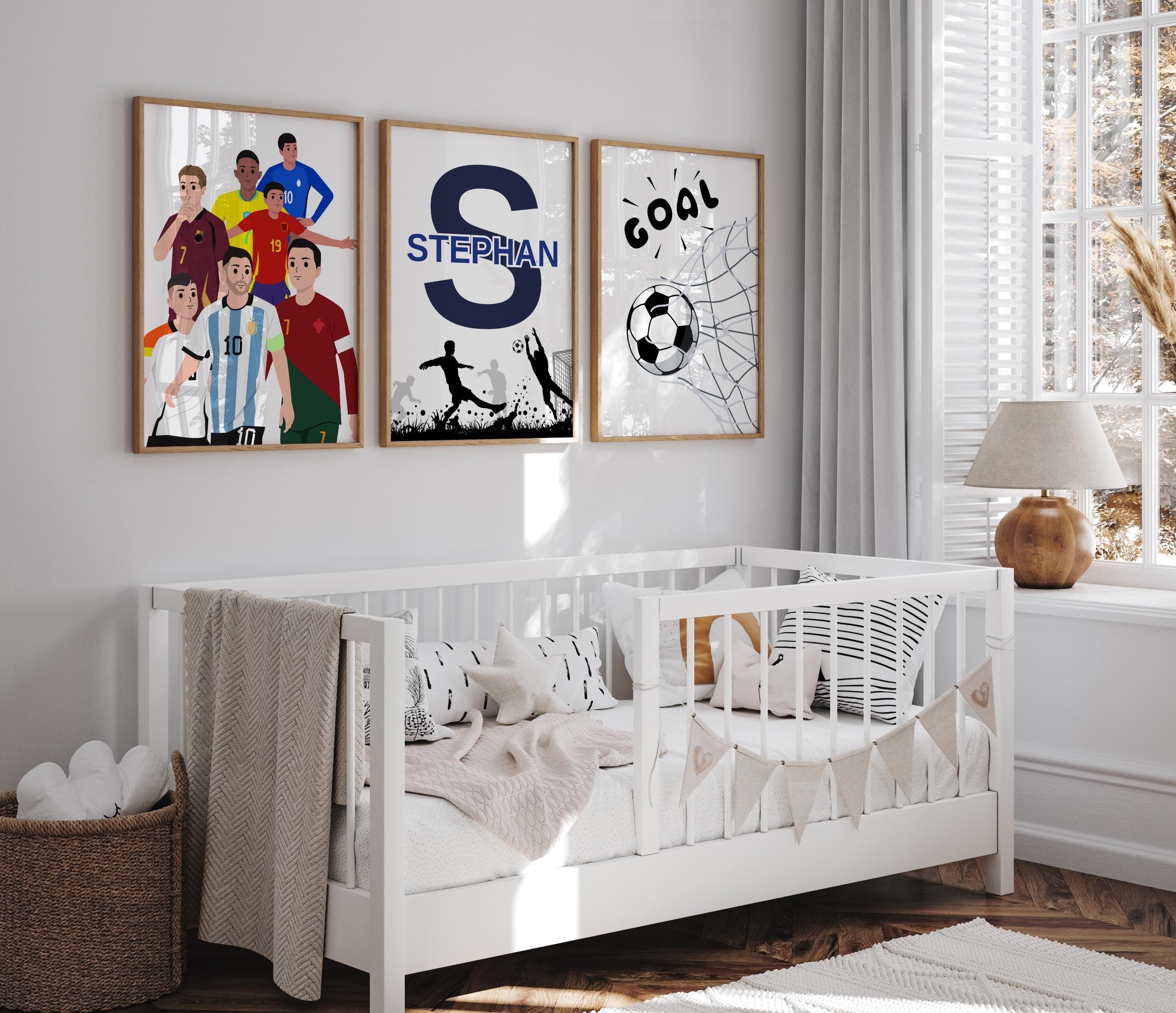 Personalized Soccer Wall Art for Boys Room – 3-Piece Digital Prints Featuring Messi, Ronaldo, and Soccer Icons - Football Nursery Art