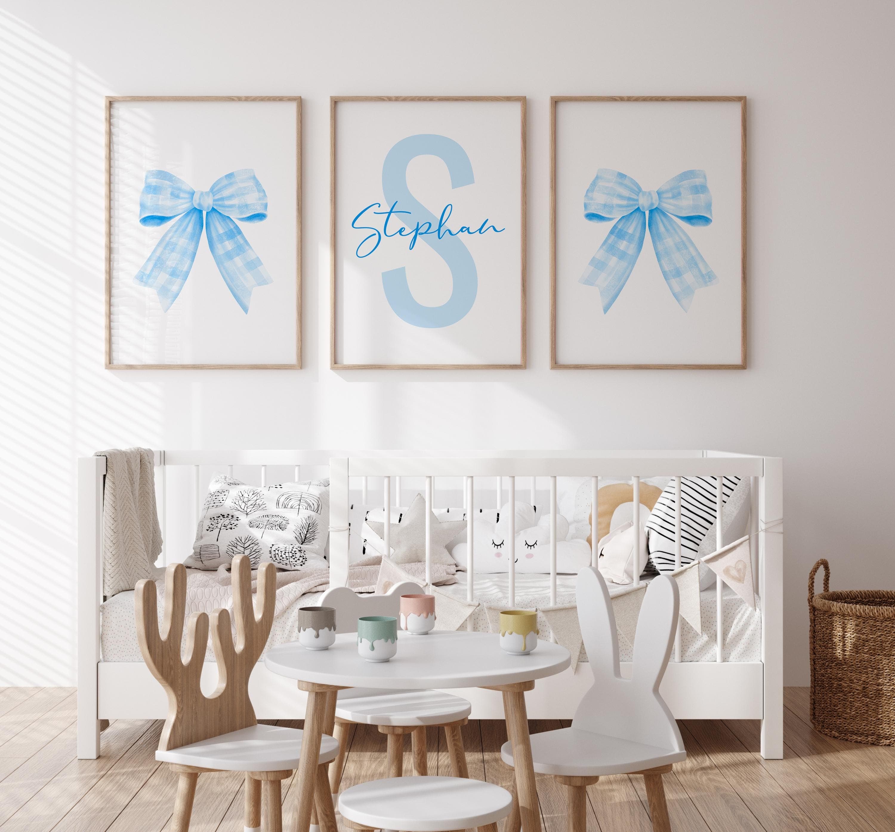 blue bow boy room print