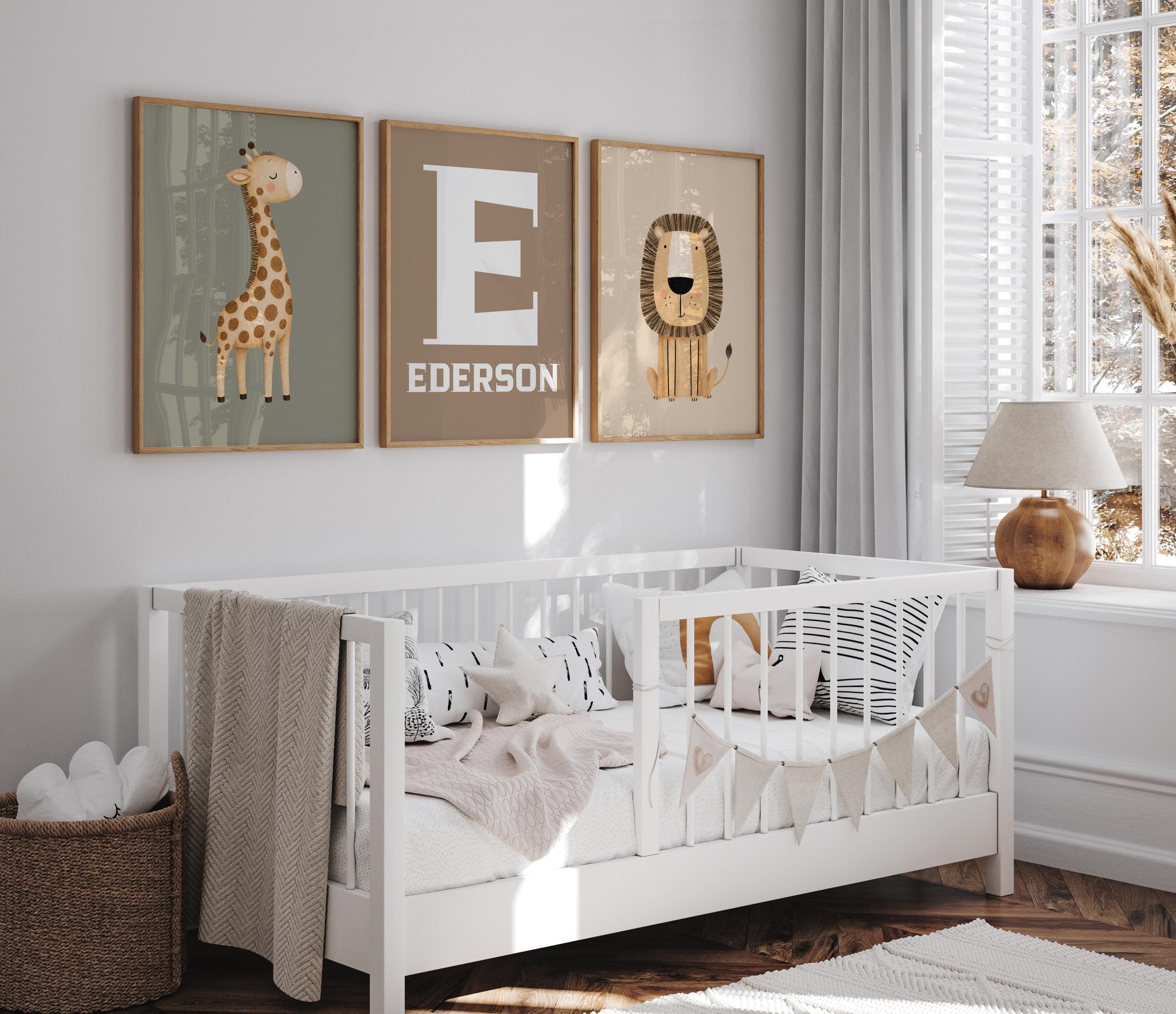 Neutral baby boy room decor giraffe lion printable wall art