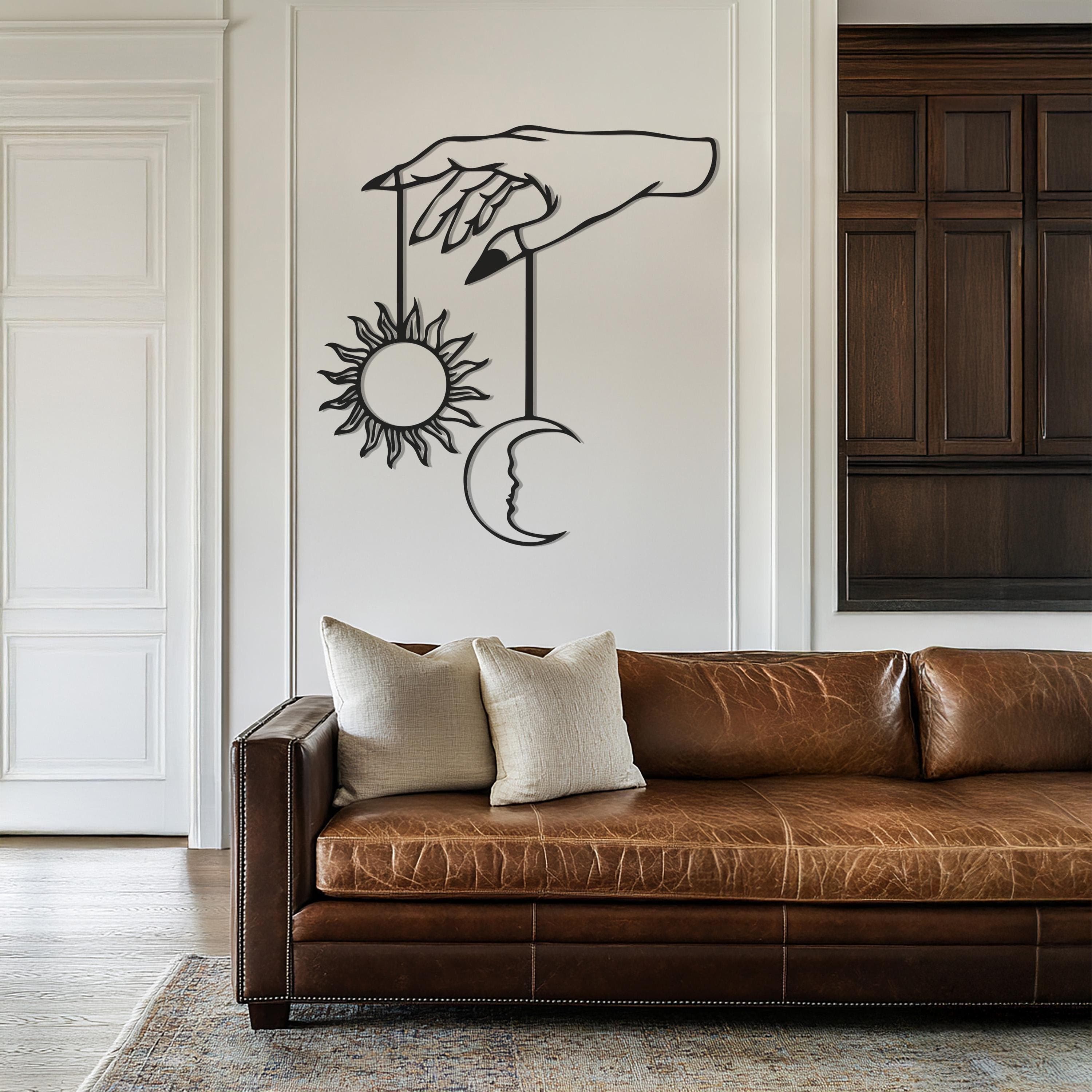 Sun and Moon Metal Wall Art, Celestial Hand Wall Hanging, Minimalist Sun and Moon Decor, Astrology Wall Sculpture, Large Metal Art for Home