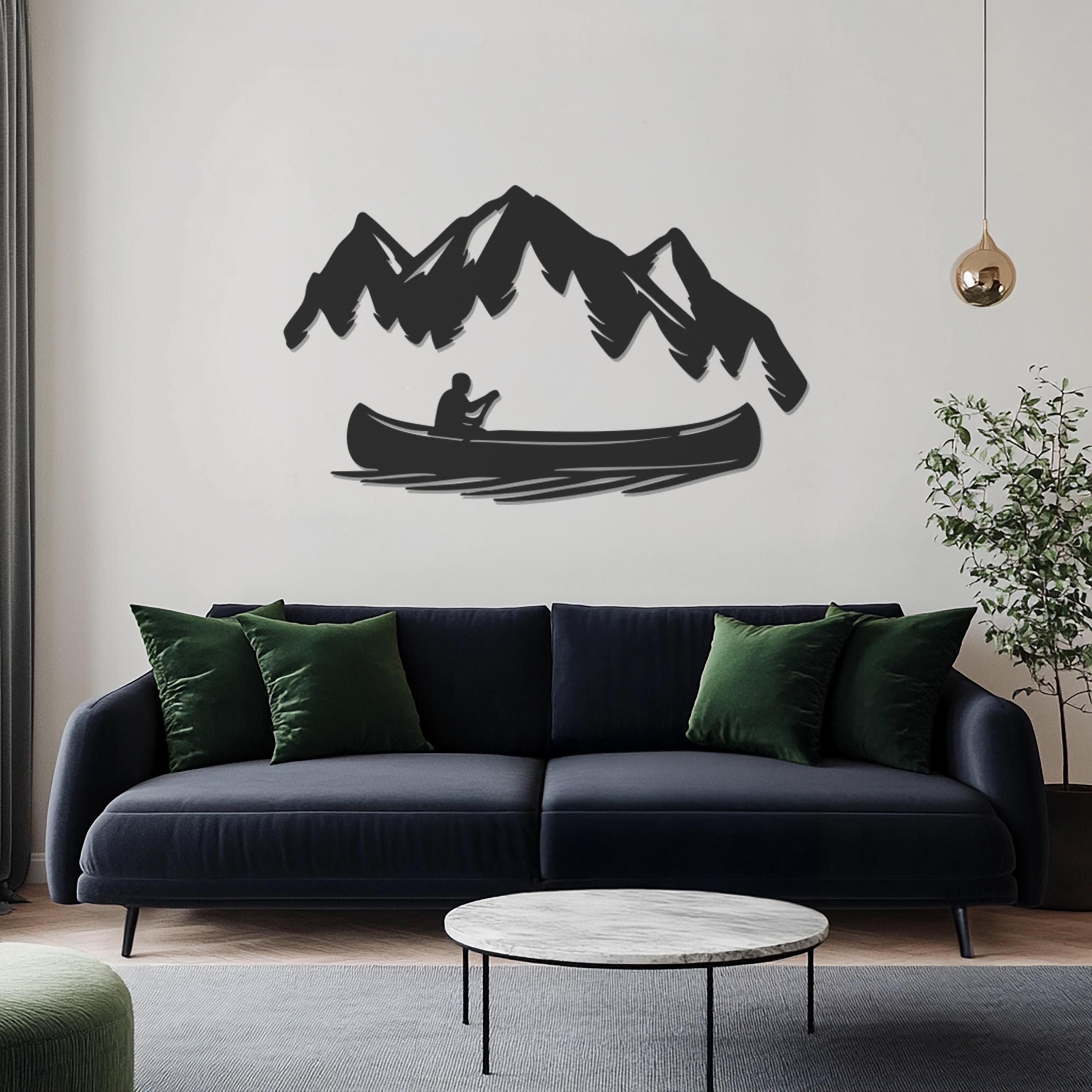Mountain And Lake Metal Wall Art, Canoe Silhouette Wall Decor For Living Room, Adventure Gift For Ocean Lovers, Rustic Nature Wall Sign - image 3