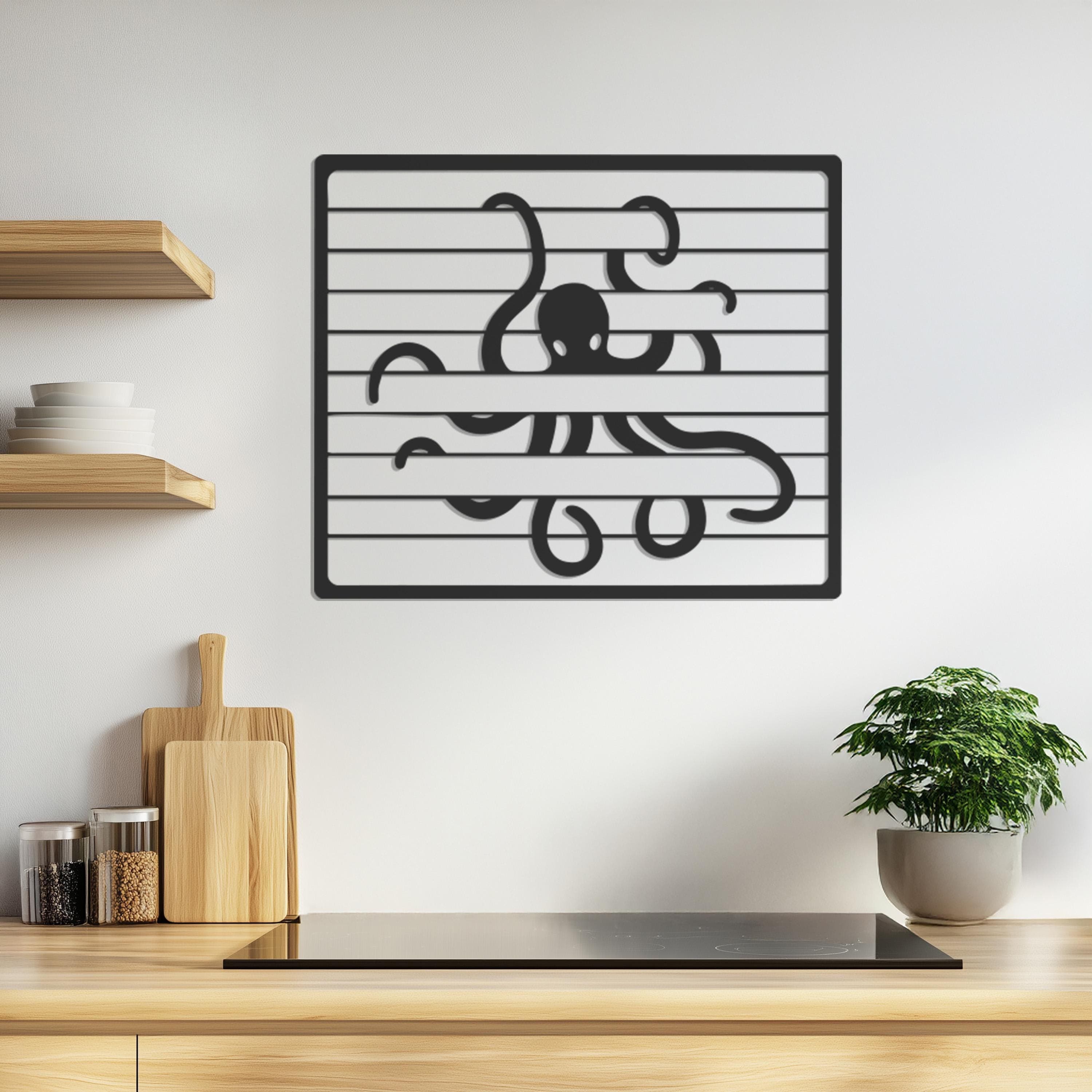 Octopus Metal Wall Art, Sea Animal Decor, Nautical Line Art Decor, Modern Wall Decor, Ocean Wall Sculpture, Coastal Living Room Gift - image 4