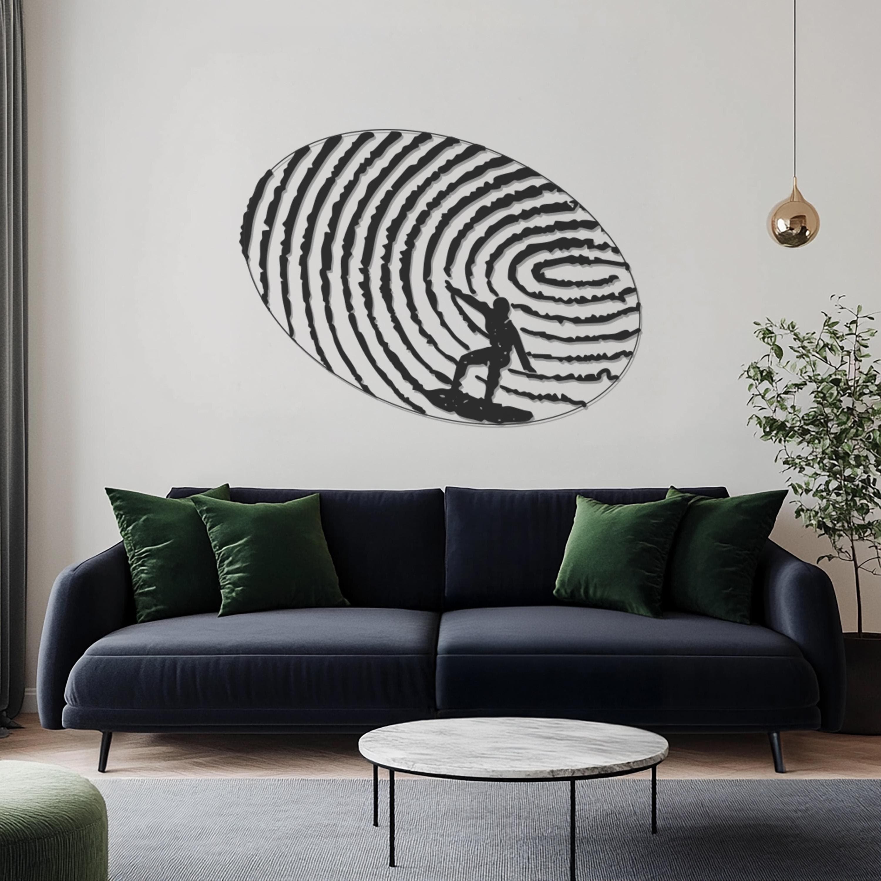Surfer Metal Wall Art, Fingerprint Wave Design, Ocean Themed Home Decor, Surfboard Silhouette Sign, Modern Home Decor, Gift For Surfer - image 4