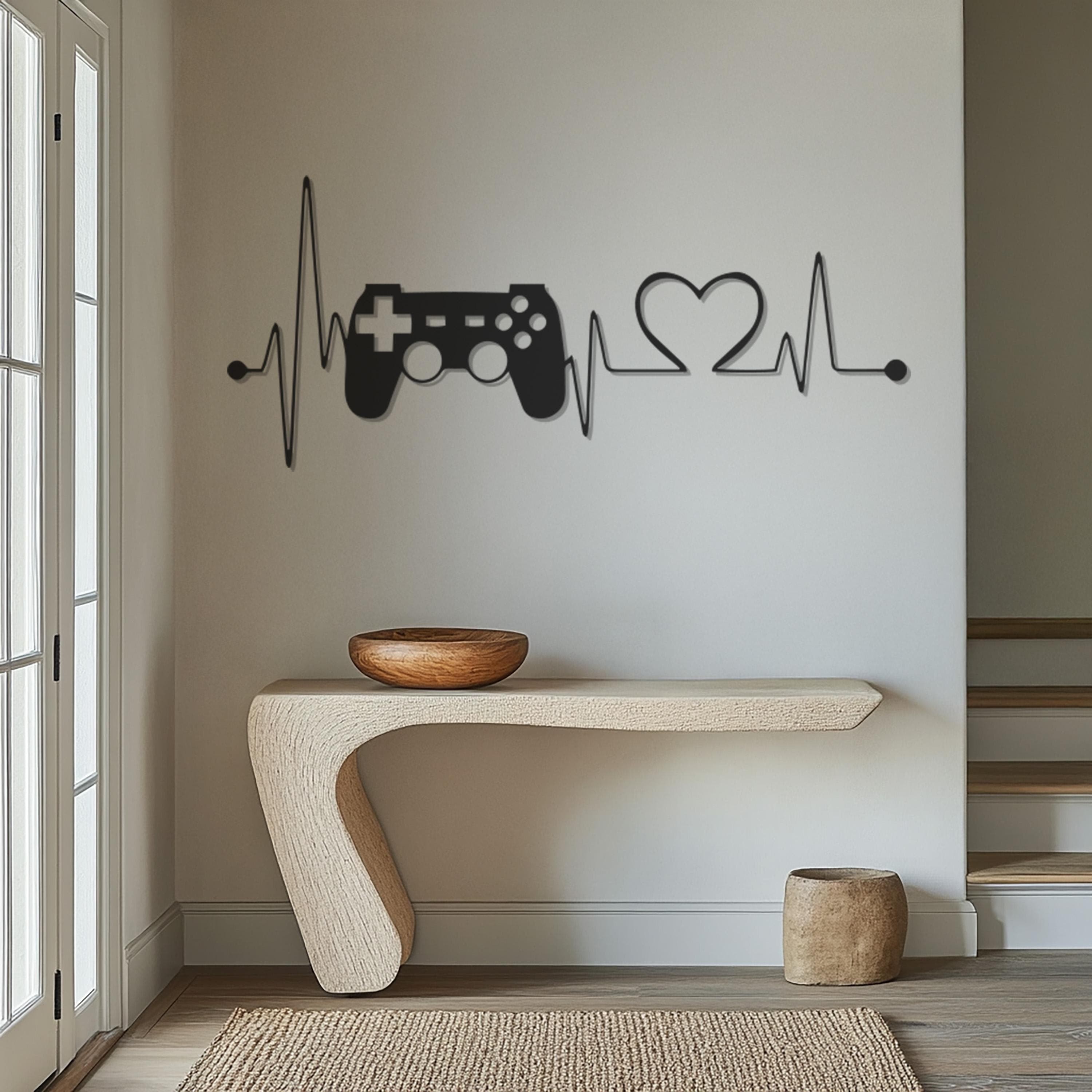 Gamer Heartbeat Metal Wall Art, Video Game Controller Decor, Heart Line Sign, Boys Room Decor, Gift For Gamer, Wall Hangings, Gift for Home