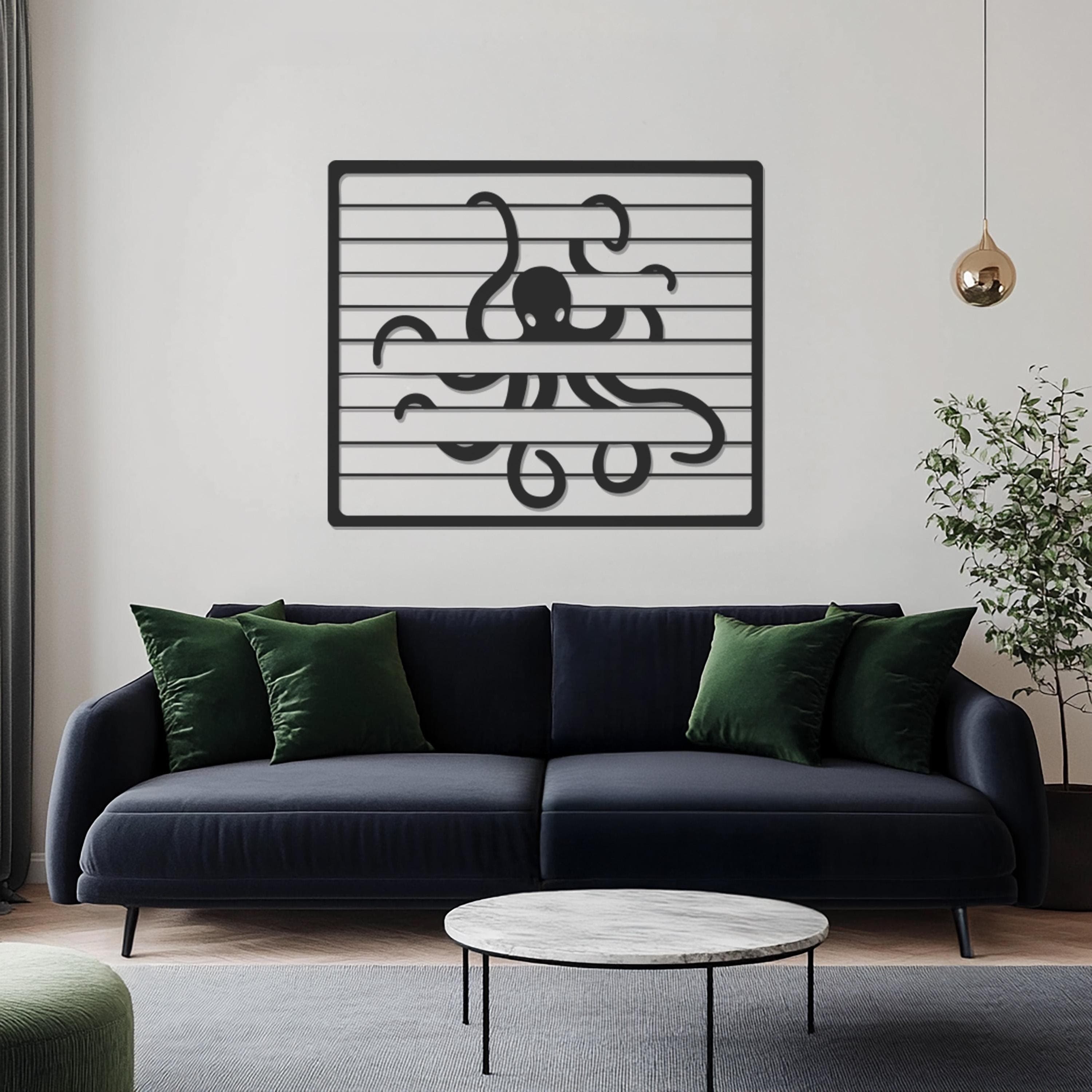 Octopus Metal Wall Art, Sea Animal Decor, Nautical Line Art Decor, Modern Wall Decor, Ocean Wall Sculpture, Coastal Living Room Gift - image 3