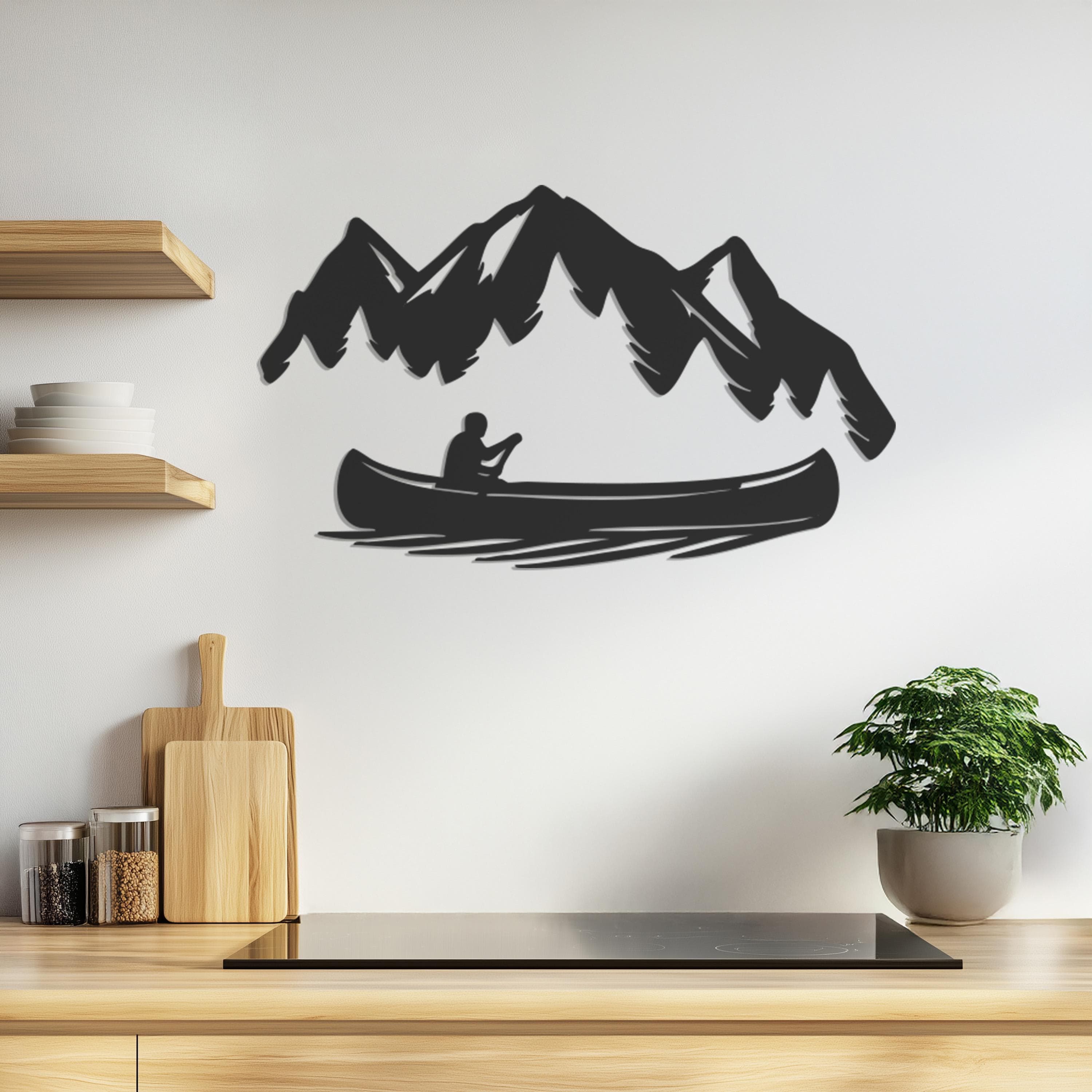 Mountain And Lake Metal Wall Art, Canoe Silhouette Wall Decor For Living Room, Adventure Gift For Ocean Lovers, Rustic Nature Wall Sign