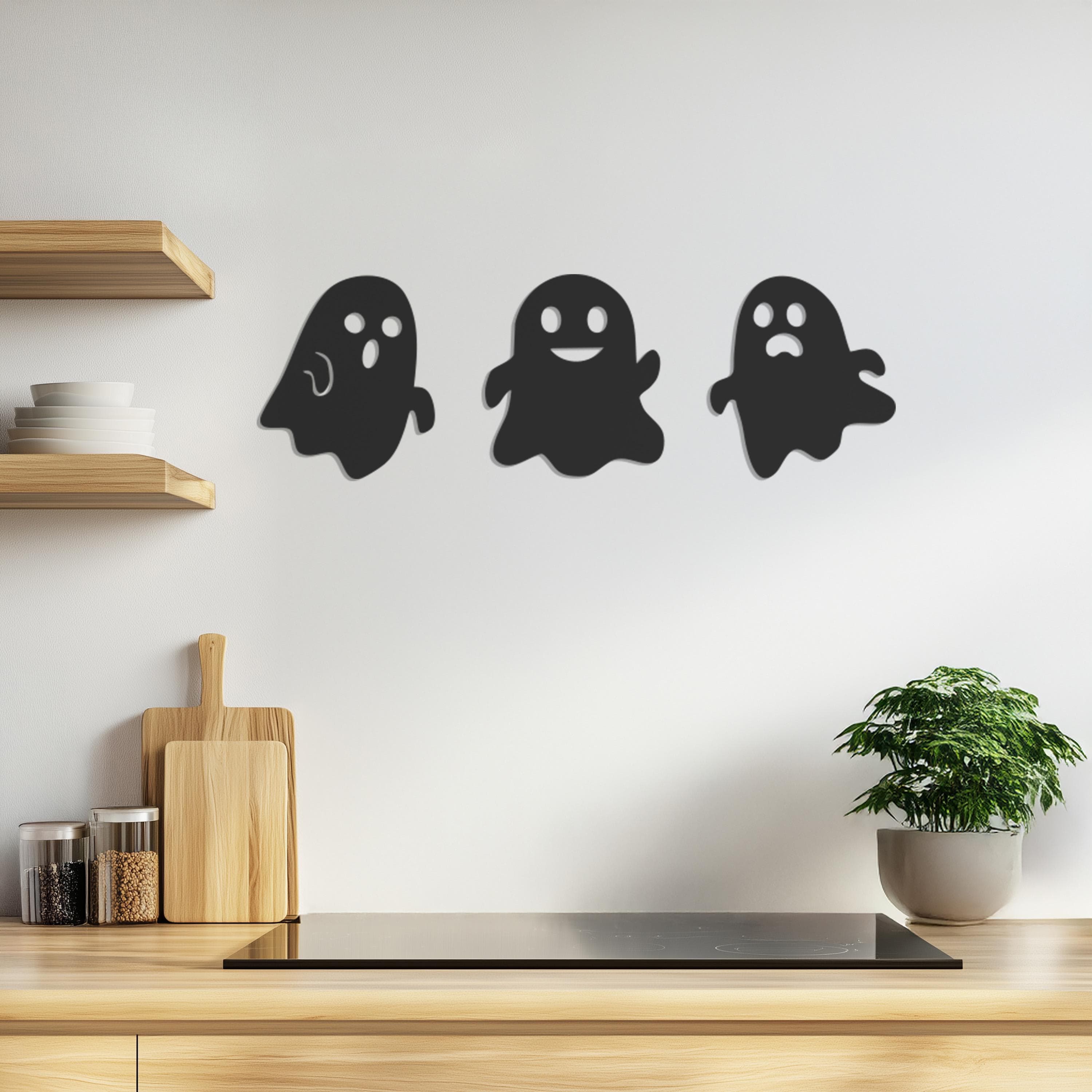 3 Piece Ghost Metal Wall Art Set, Halloween Decor, Spooky Home Accent, Cute Ghost Wall Hanging, Set of 3 Ghosts, Fun Halloween Wall Art