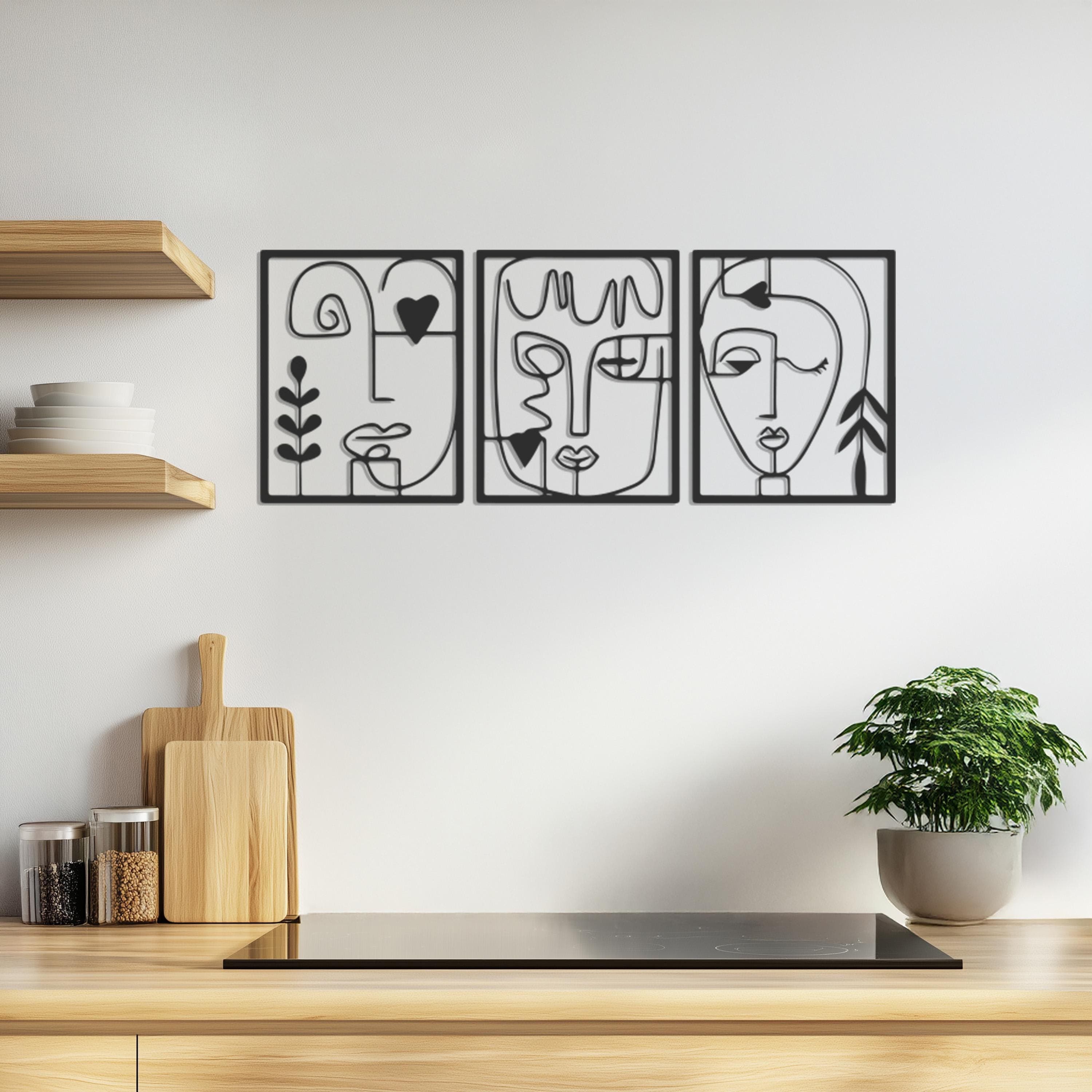 Set Of 3 Abstract Metal Wall Art, Modern Line Face Wall Decor, Minimalist Wall Art, Metal Wall Art Decor, Unique Decor, Gift For Home
