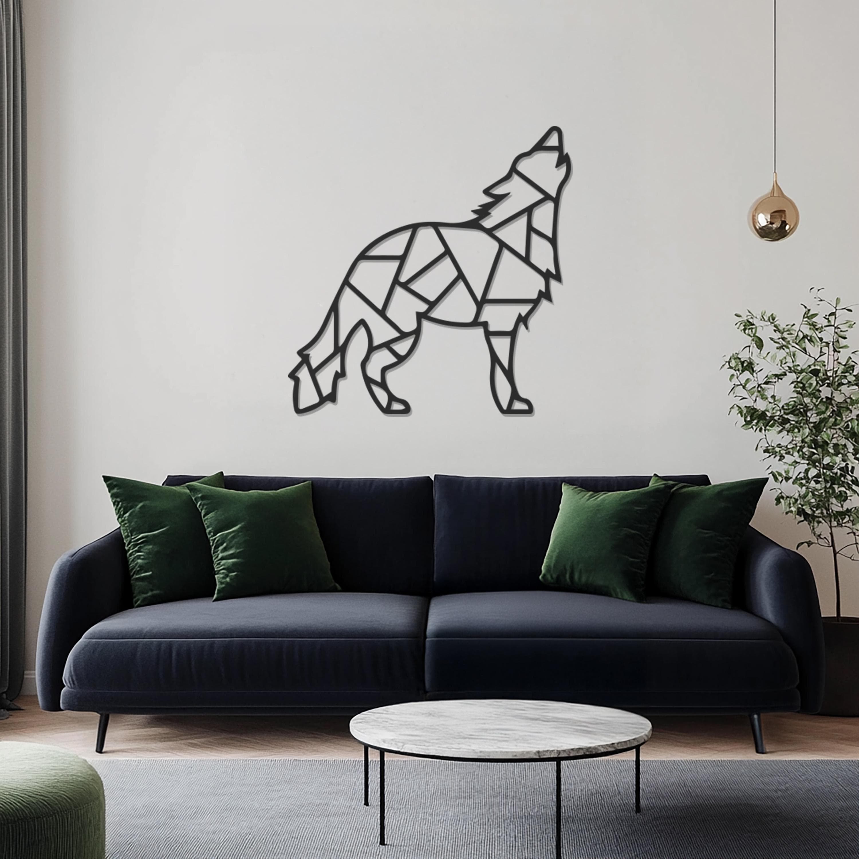 Wolf Metal Wall Art Decor, Geometric Howling Animal Sign, Modern Rustic Home Accent, Forest Wildlife Wall Decor, Gift For Nature Lover